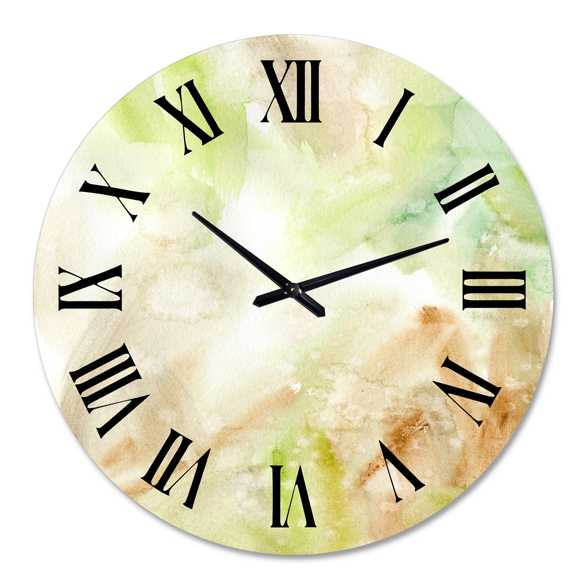 DesignQ Modern Abstract Wall Clock - Pastel Green, Brown & Beige Fractal Design - Large Decorative Clock for Living Room, Bedroom, Office | Home & Office Decor