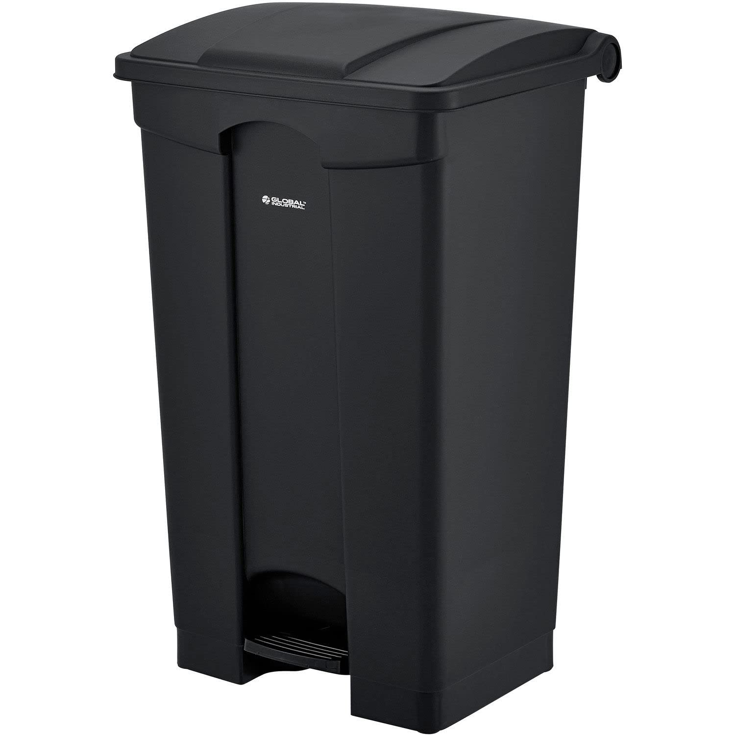 23 Gallon Black Plastic Rectangular Step-On Trash Can for Kitchen, Office & Commercial Use - Heavy Duty Waste Bin with Lid - Global Industrial Garbage Container