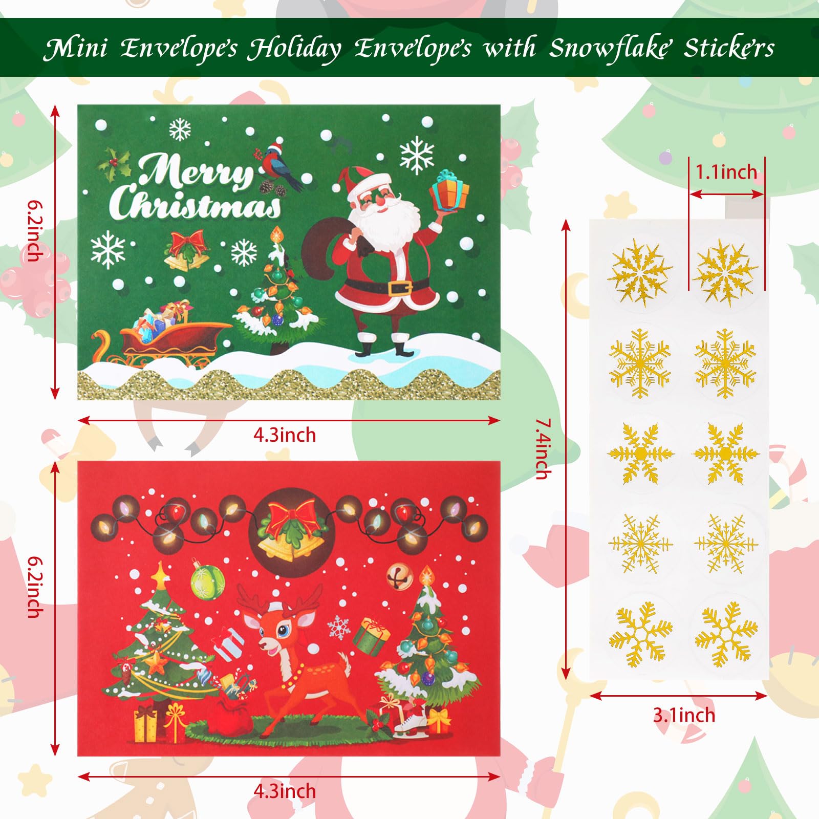 30-Piece Christmas Envelopes Set - Red & Green Mini Holiday Envelopes with Snowflake Stickers for Xmas Cards, Party Favors, Invitations, Business Notes - Perfect for Holiday Greetings, Gift Cards & Office Correspondence