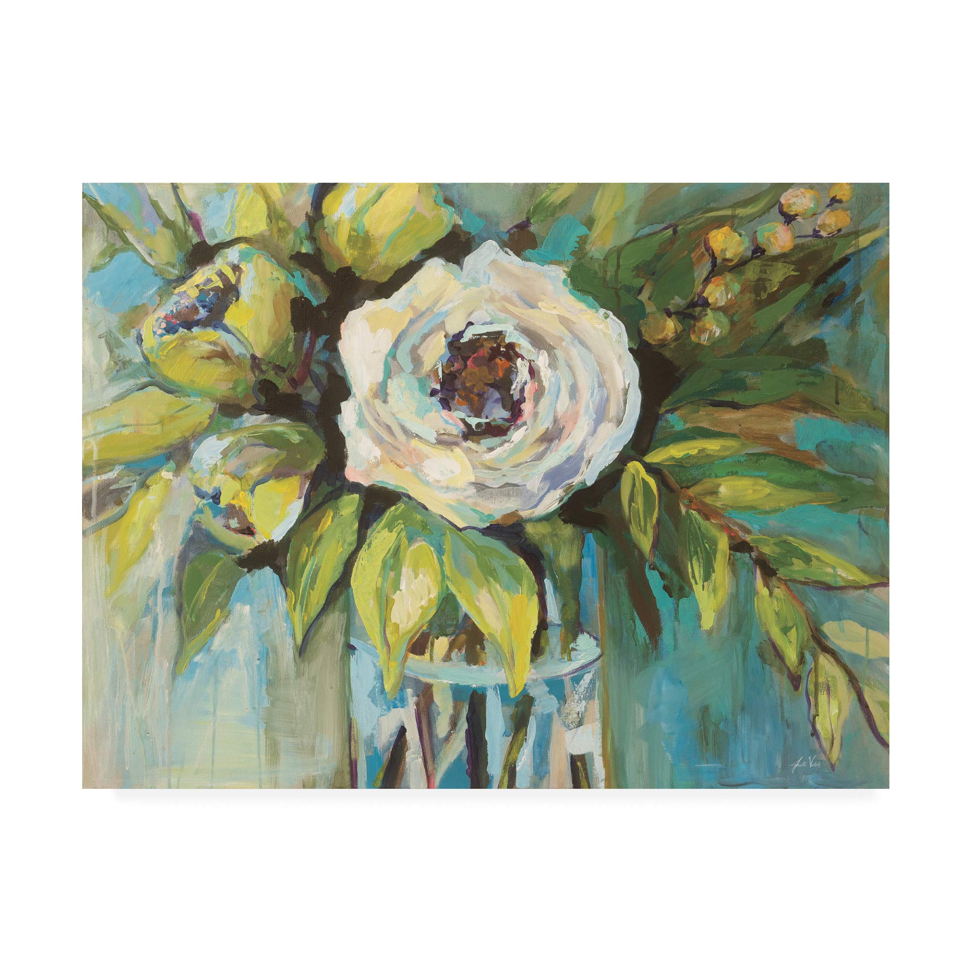 Trademark Fine Art 35x47 Aqua Solo Canvas Print by Jeanette Vertentes - Modern Abstract Wall Art for Living Room, Bedroom & Office Decor