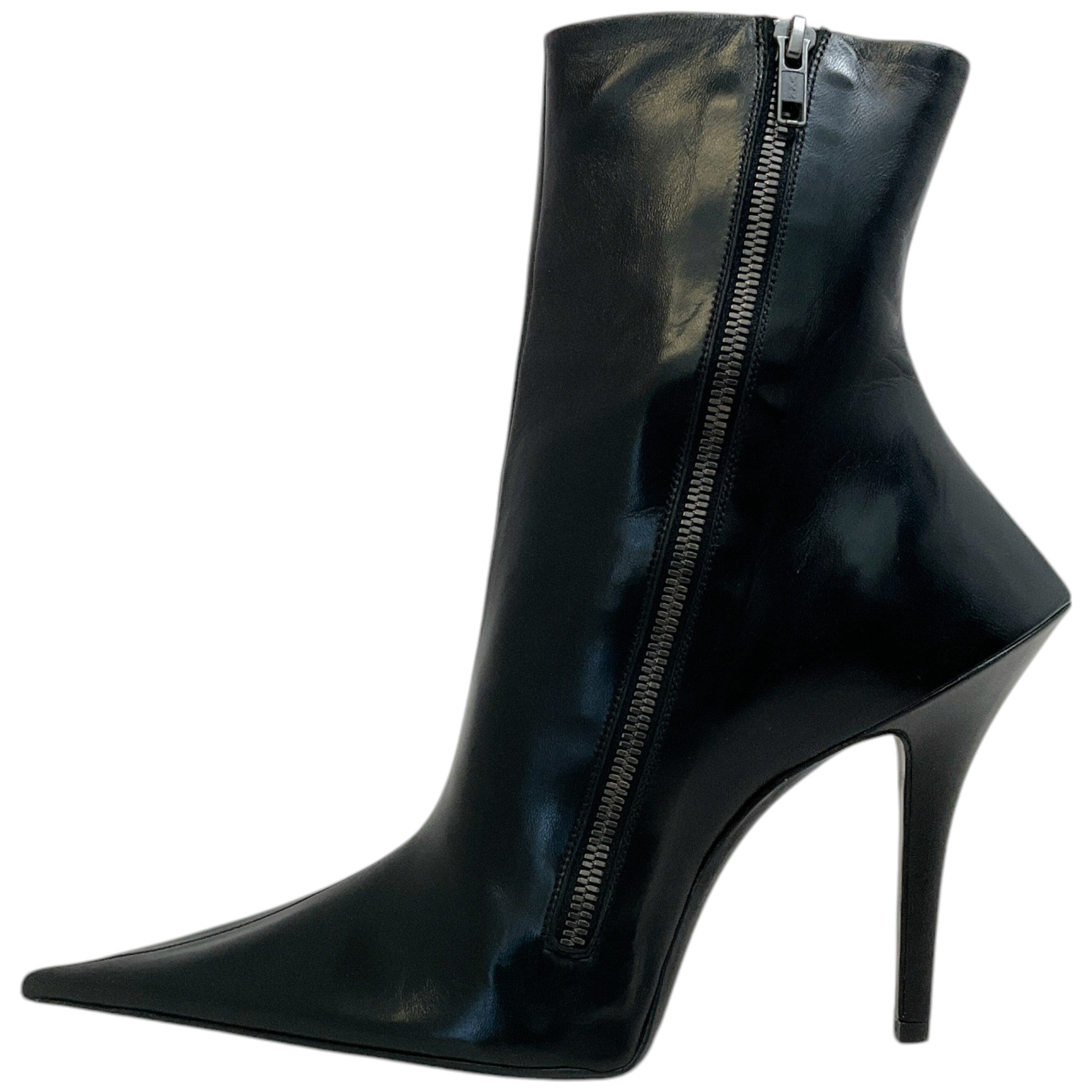 Balenciaga Black Leather Witch Booties for Women - Stylish Pointed Toe Ankle Boots for Halloween, Gothic Fashion & Night Out