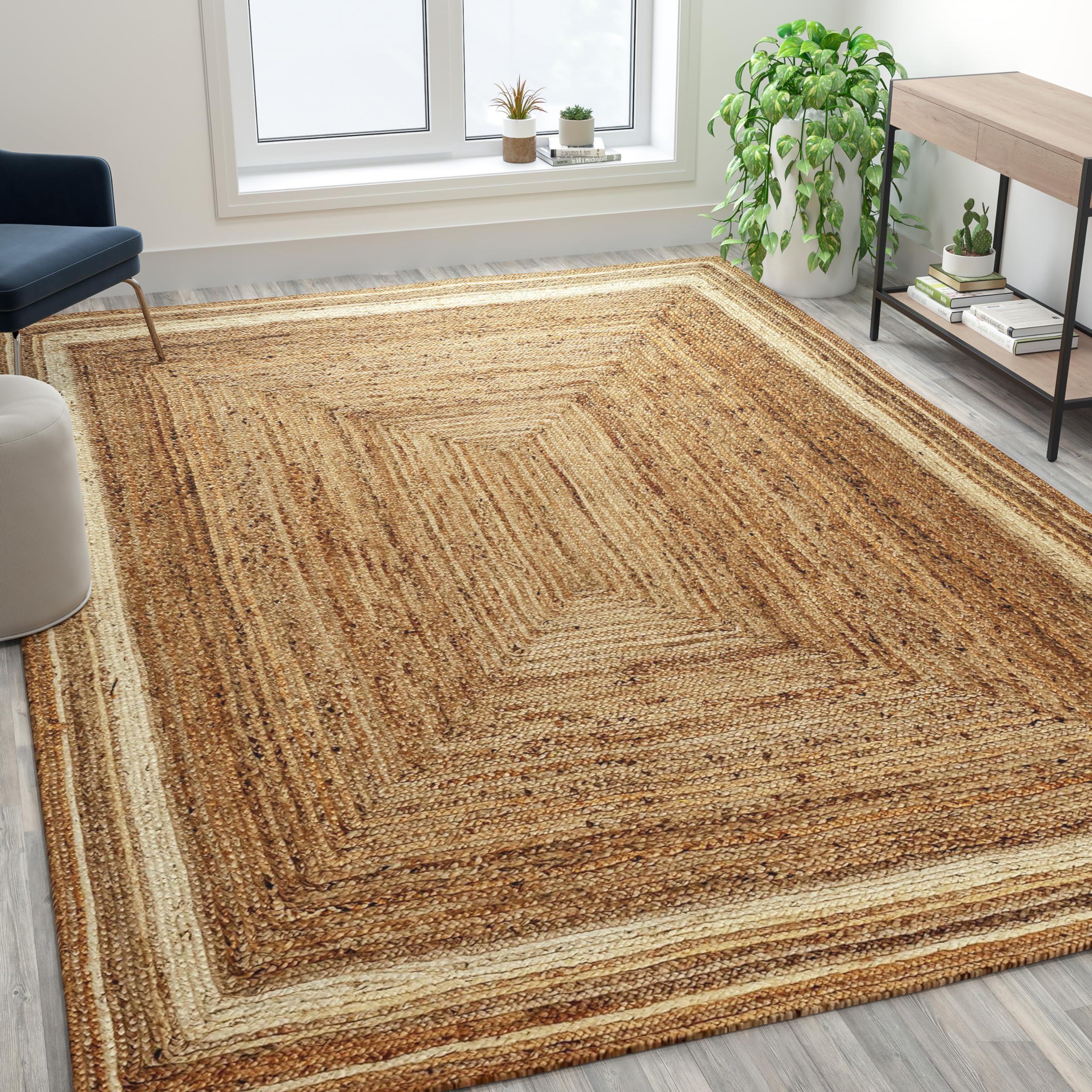 EMMA + OLIVER 8' x 10' Natural Jute Area Rug - Handwoven Eco-Friendly Indoor Floor Mat for Living Room, Bedroom & Home Decor