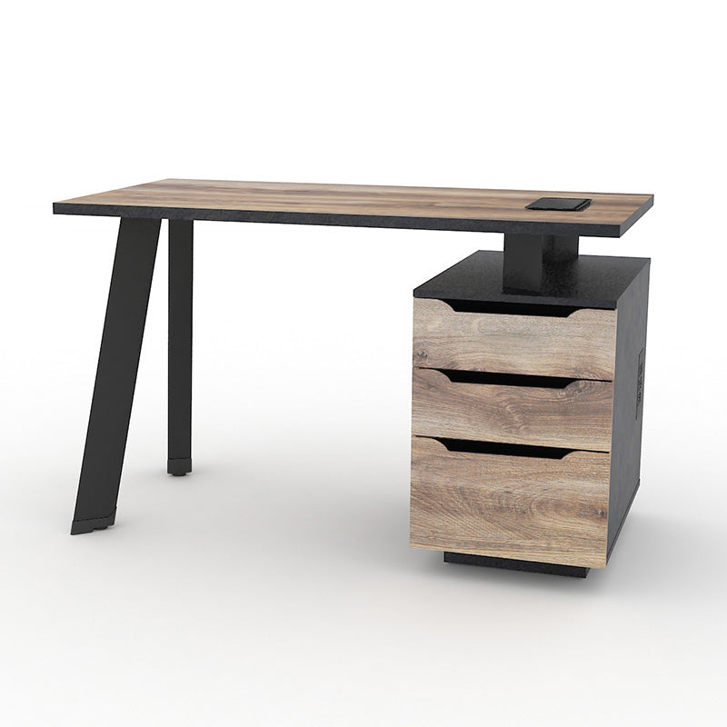 ARTO Single Workstation Desk with Right Cabinet - 1.2M Warm Oak & Black Finish - Perfect for Home Office, Study Room or Small Workspace