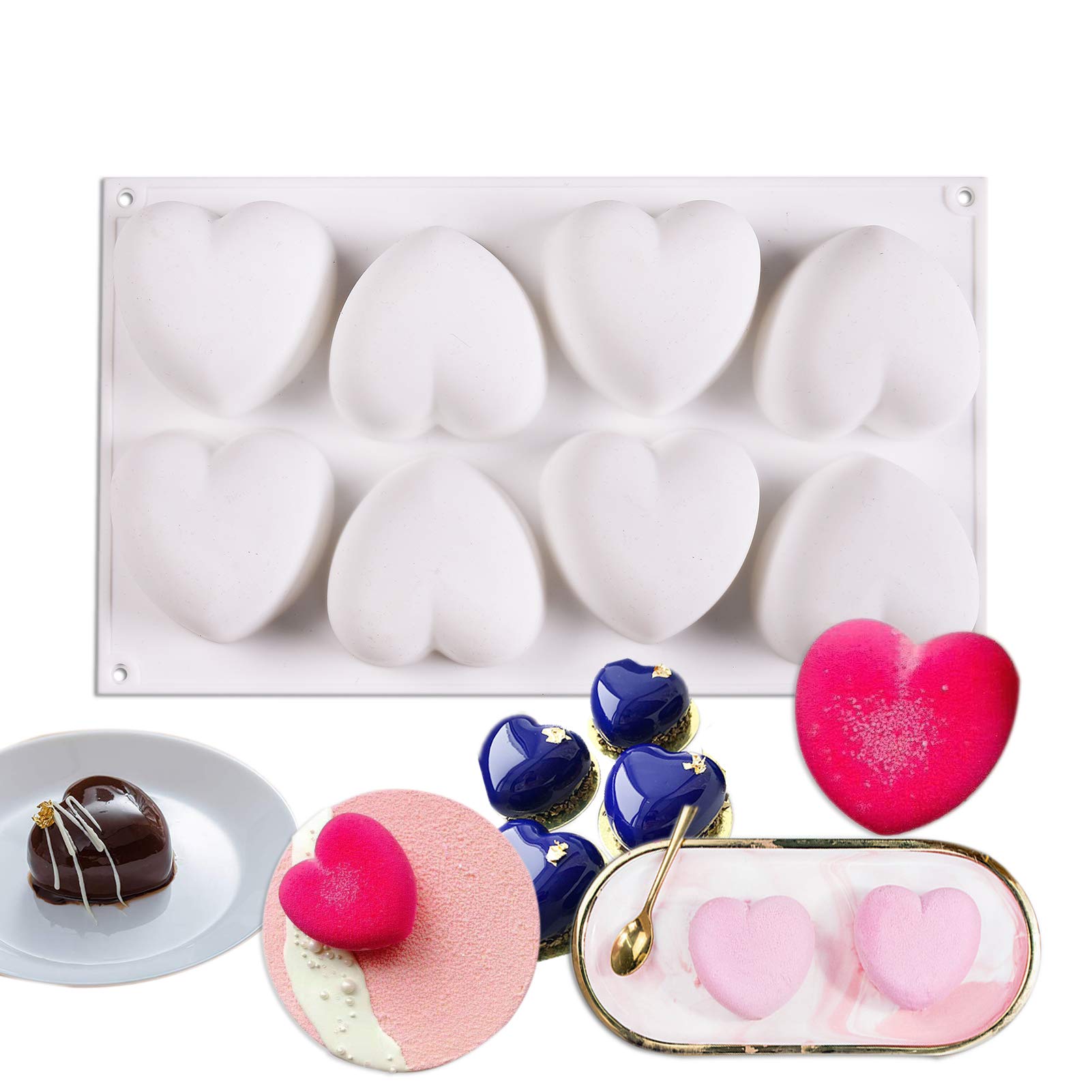 3D Heart Chocolate Molds - 8 Cavity Silicone Baking Molds for Valentine's Day Chocolate, Cake Decorating & DIY Candle Making - Perfect for Romantic Gifts, Wedding Favors and Anniversary Treats