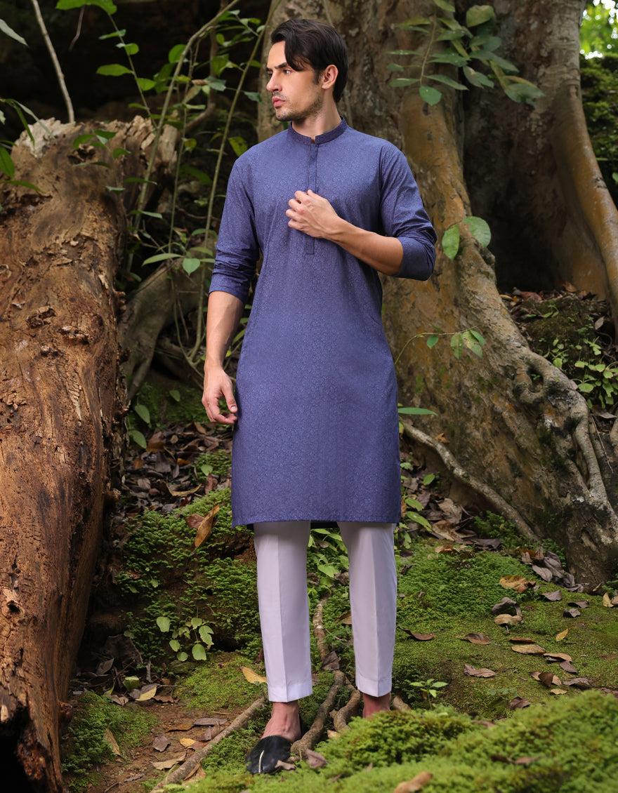 Premium Cotton Blue Kurta for Men by J. Junaid Jamshed - Comfortable Traditional Pakistani Wear for Eid, Weddings & Festive Occasions