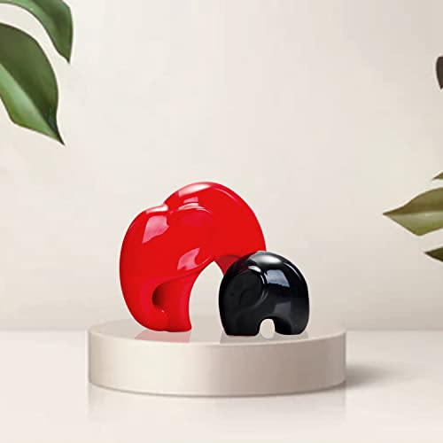 Elephant Mother Child - Red and Black