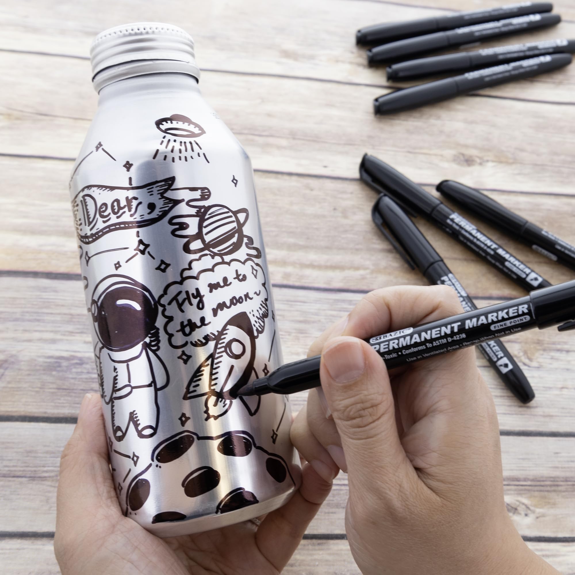 BAZIC Permanent Marker Fine Tip Black - 8 Pack (144-Packs Bulk) - Waterproof Ink for Plastic, Wood, Metal, Glass & Stone - Ideal for Art, DIY Projects, Labeling & Industrial Use