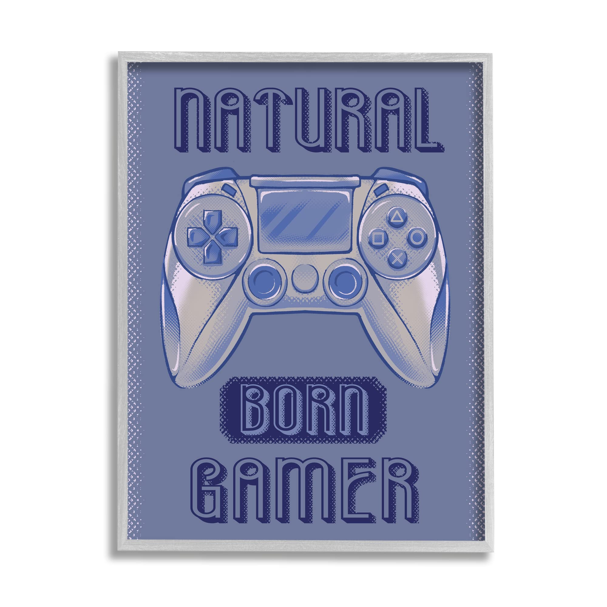 Stupell Industries Natural Born Gamer Blue Gaming Controller Wall Art - Modern Text Design by Ziwei Li - Perfect for Gaming Rooms, Man Caves & Gamer Gifts