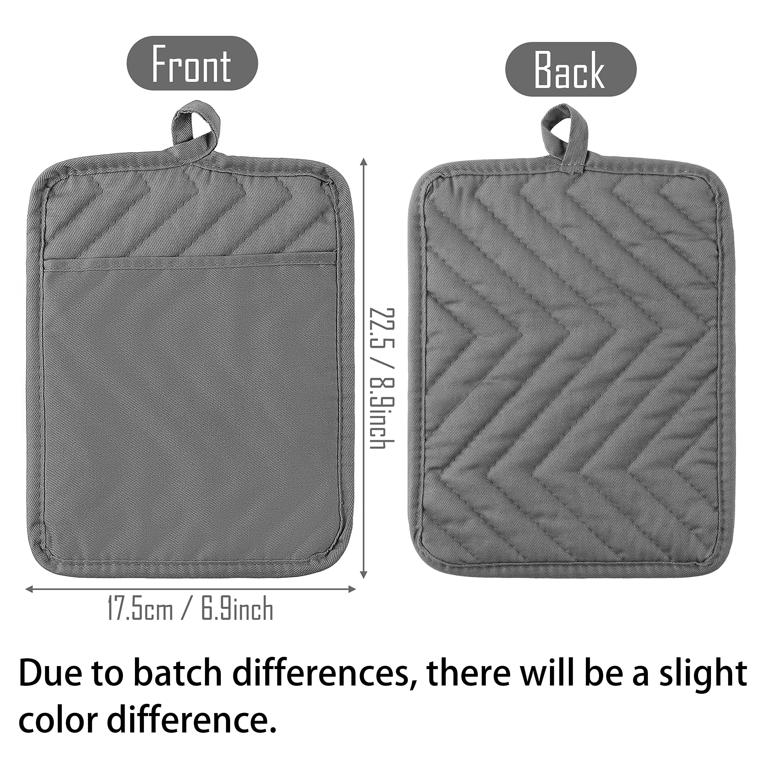 GROBRO7 5-Pack Heat Resistant Cotton Pot Holders - 8.9 x 6.9 Inch Oven Mitts with Pocket for Baking, Cooking & Grilling - Machine Washable Kitchen Hot Pads (Gray & Black) - Perfect for BBQ, Baking Cookies & Handling Hot Dishes