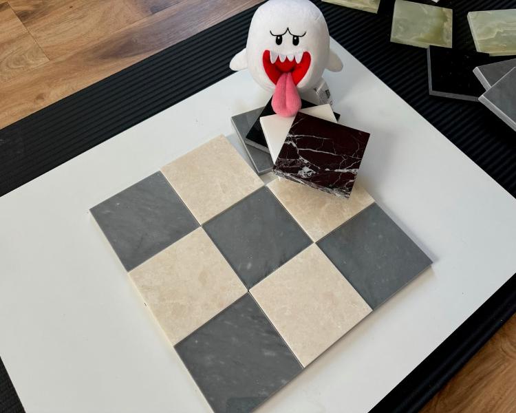 Premium Bardiglio Imperial & White Pearl Checkerboard Tiles - Polished or Honed Finish for Kitchen Backsplash, Bathroom Flooring & Luxury Interior Design