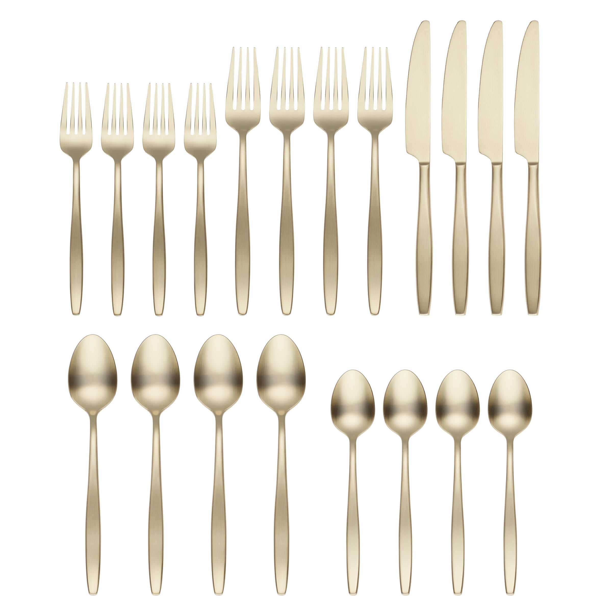 Nylah 20-Piece Flatware Set - Stainless Steel Champagne Satin Finish - Elegant Dining Utensils for Wedding, Anniversary & Formal Dinner Parties