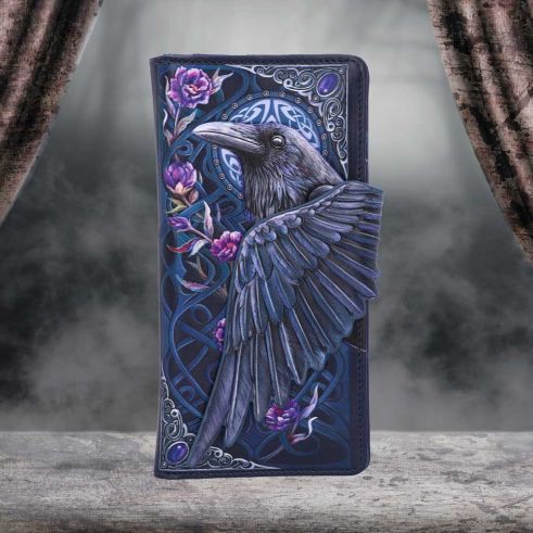 Nemesis Ravens Flight Embossed Leather Purse for Women - Gothic Crossbody Bag with Adjustable Strap - Perfect for Night Out, Cosplay & Halloween Accessories