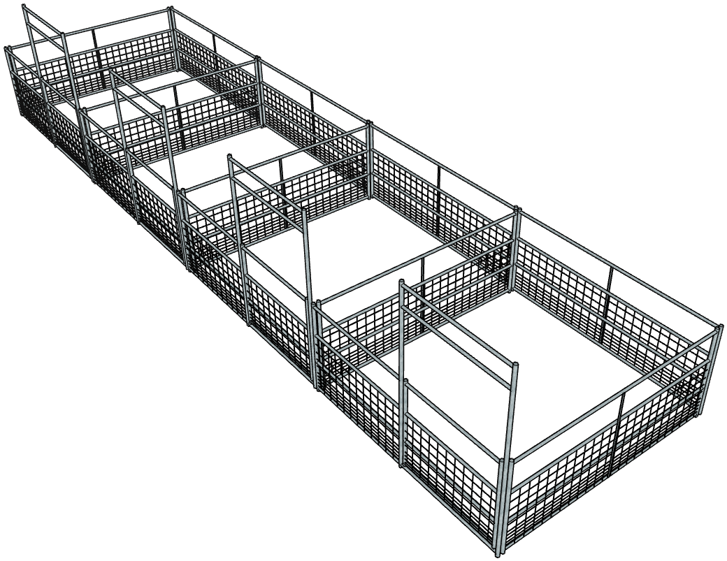 4 Side by Side Galvanized 10ft x 10ft 4-Rail Horse Stall Panel Kit with Heavy Duty Mesh - Durable Stable Fencing for Barns, Pastures & Riding Arenas