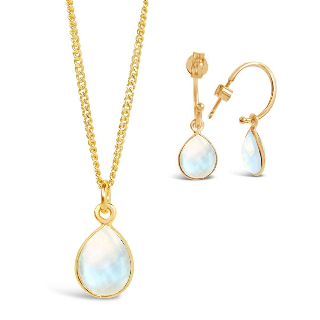 Moonstone Drop Hoop Earrings in Gold - June Birthstone Jewelry for Women | Perfect Gift for Birthday, Anniversary & Special Occasions