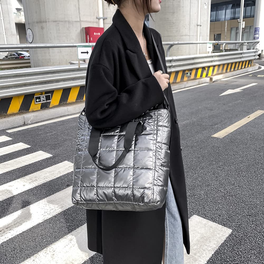 TIAASTAP Quilted Tote Bags for Women - Winter Waterproof Puffer Handbags, Large Nylon Padded Shoulder Bags for Travel, Shopping & Daily Use | Perfect for Work, Gym & Weekend Outings