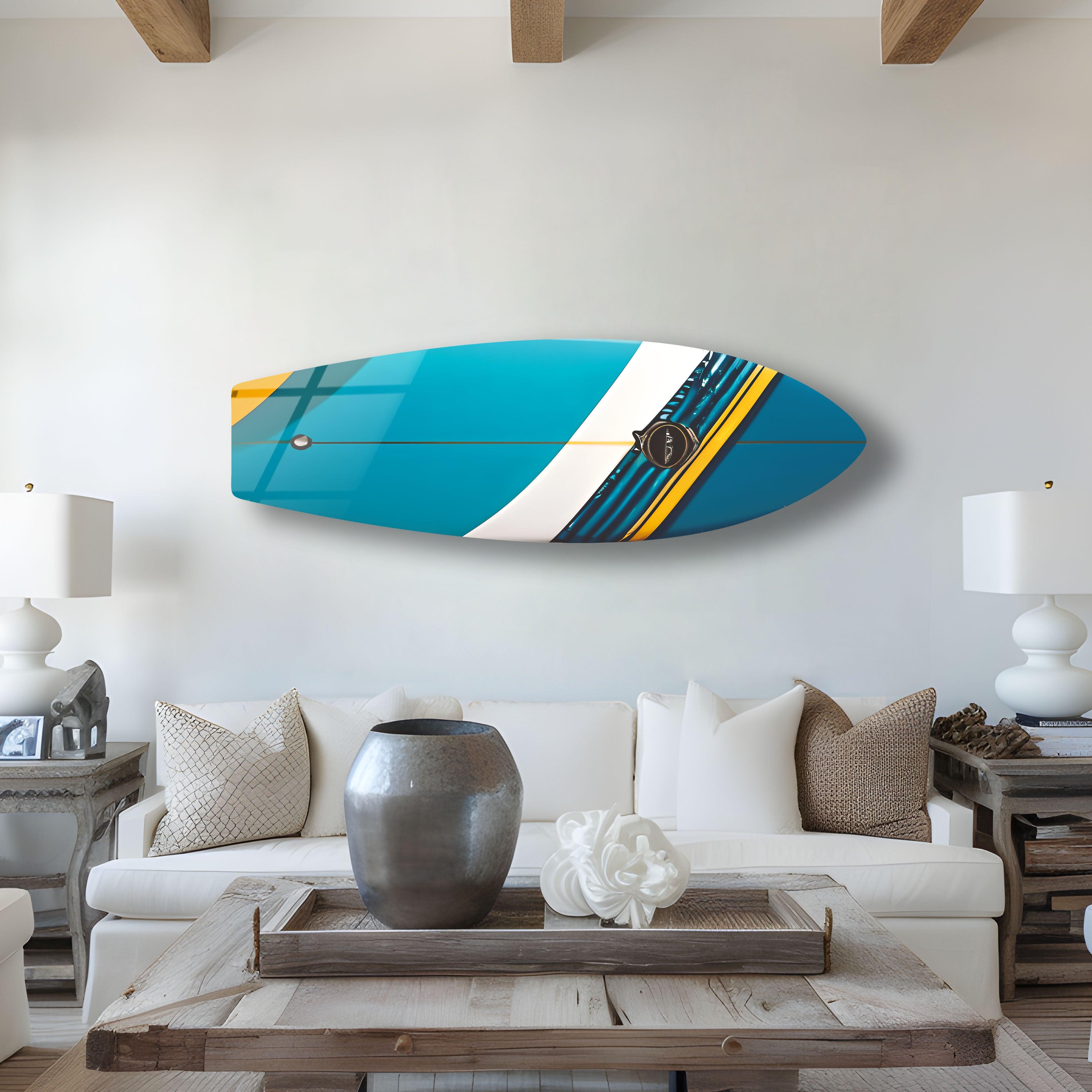 Blue Surfboard Wall Art - Ocean Themed Home Decor for Beach House, Living Room & Bedroom - Perfect Coastal Style Accent