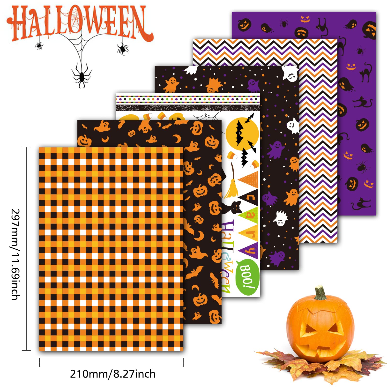 MIAHART 48-Sheet Halloween Pattern Paper Set - A4 Size Decorative Craft Paper for Card Making, Scrapbooking, Origami & DIY Projects - 12 Festive Designs for Halloween Party Decorations, Gift Wrapping & School Crafts