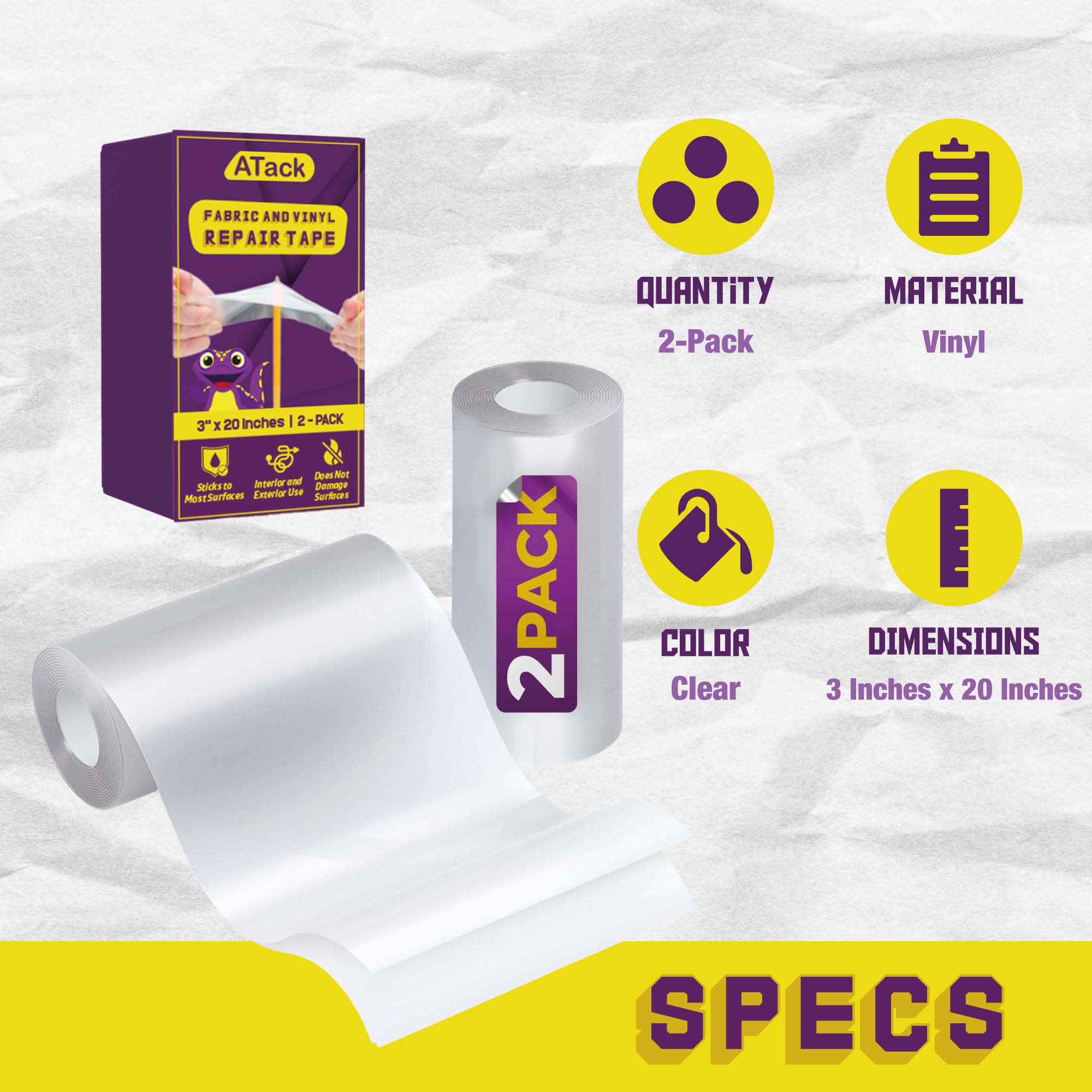 ATack Clear Waterproof Vinyl & Fabric Repair Tape - 3