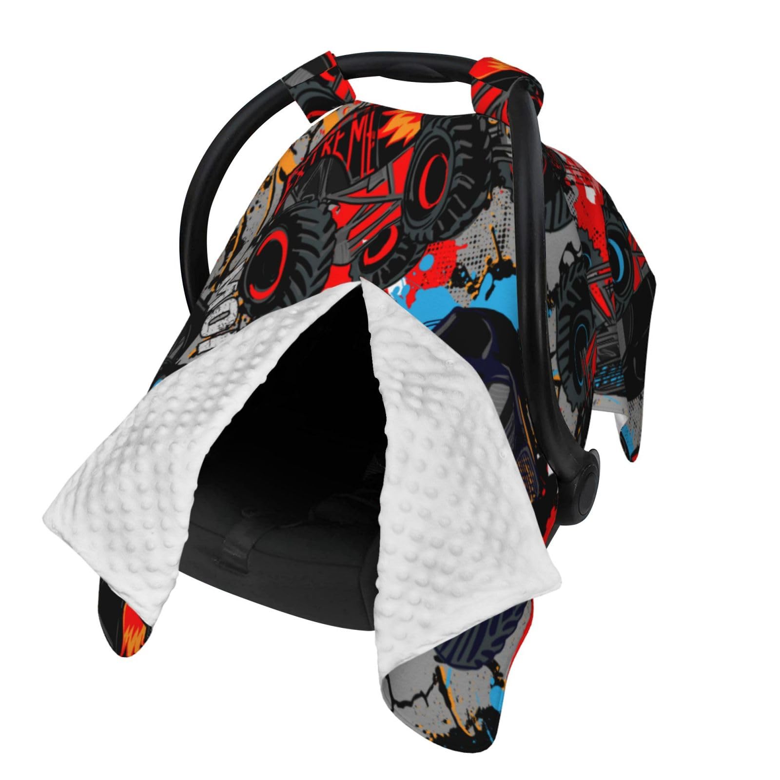 Monster Truck Baby Car Seat Cover with Peekaboo Opening - Nursing Car Seat Canopy for Infants & Newborns - Perfect for Travel, Road Trips, and Daily Commutes