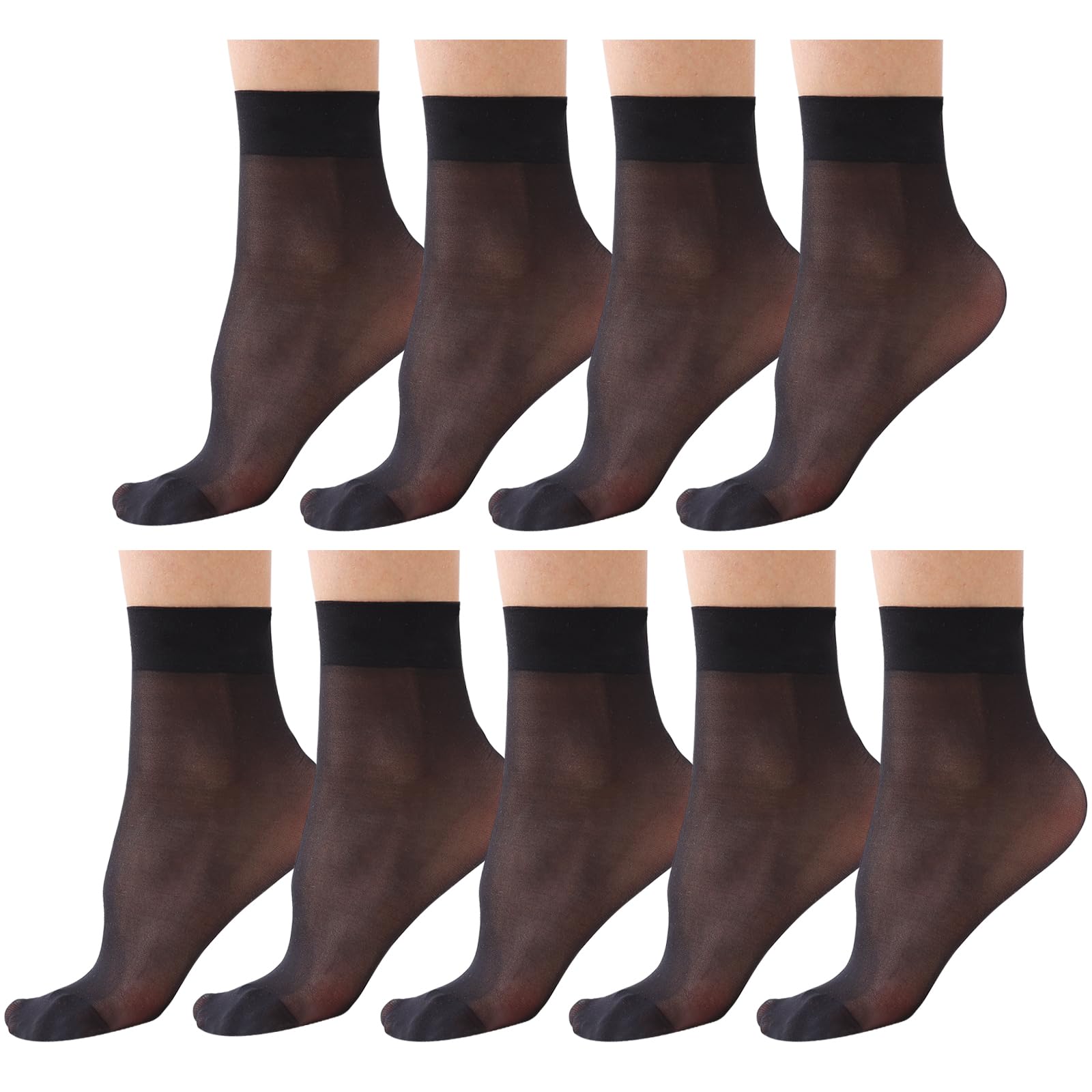 9 Pairs Women's Ankle Sheer Socks - 20 Denier Nylon Stockings in Black & Nude, One Size Fits Most - Perfect for Work, Dress Shoes & Everyday Comfort