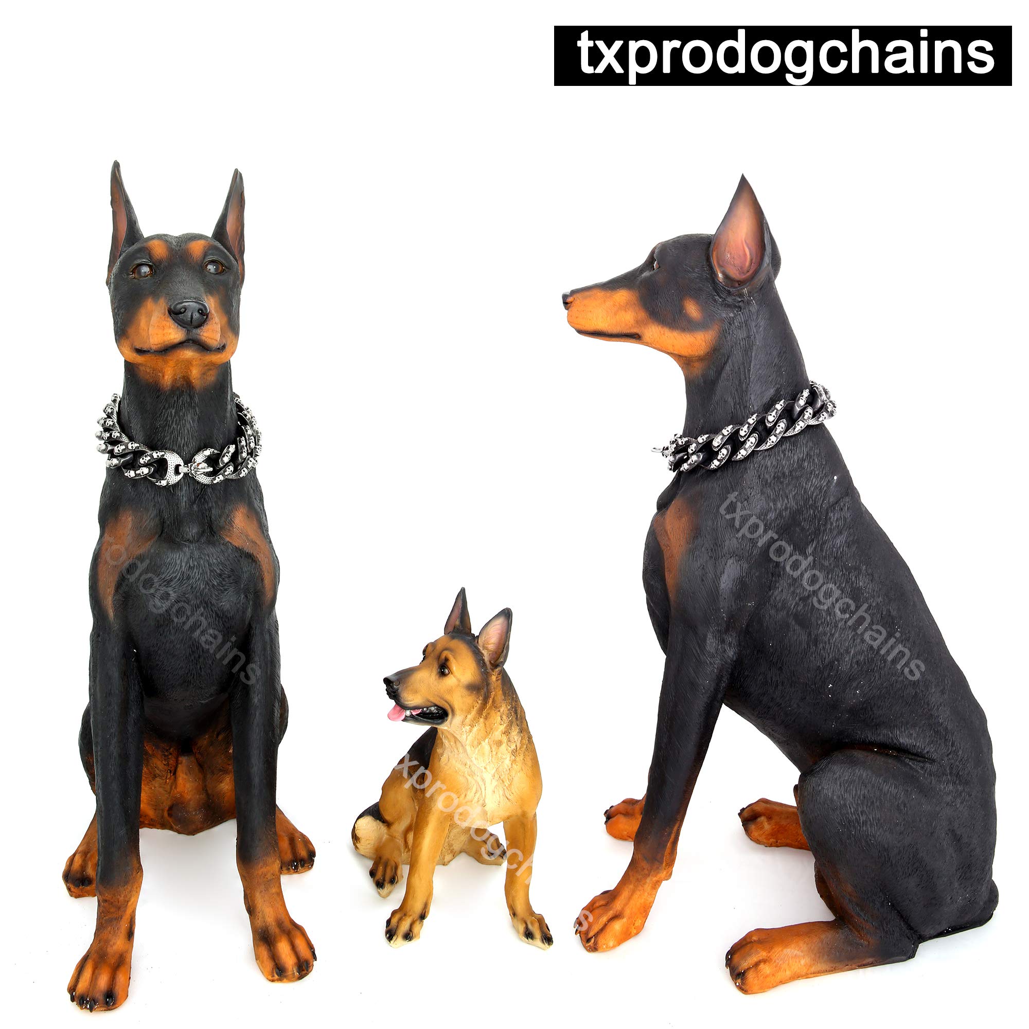 TXPRODOGCHAINS Skull Dog Collar - Antique Black Gothic Stainless Steel Cuban Link Choke Chain for Large Breed Dogs (16-26 inch) | Punk Style Pet Necklace with Carved Skulls | Perfect for Training, Walking & Gothic Fashion Accessories