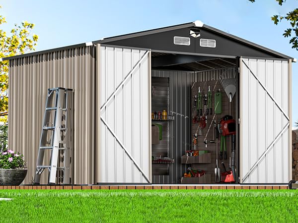 8x6 Metal Storage Shed - Waterproof Outdoor Storage Building with Lockable Doors for Backyard, Garden & Patio Organization | Durable Large Shed for Tools, Equipment & Seasonal Items