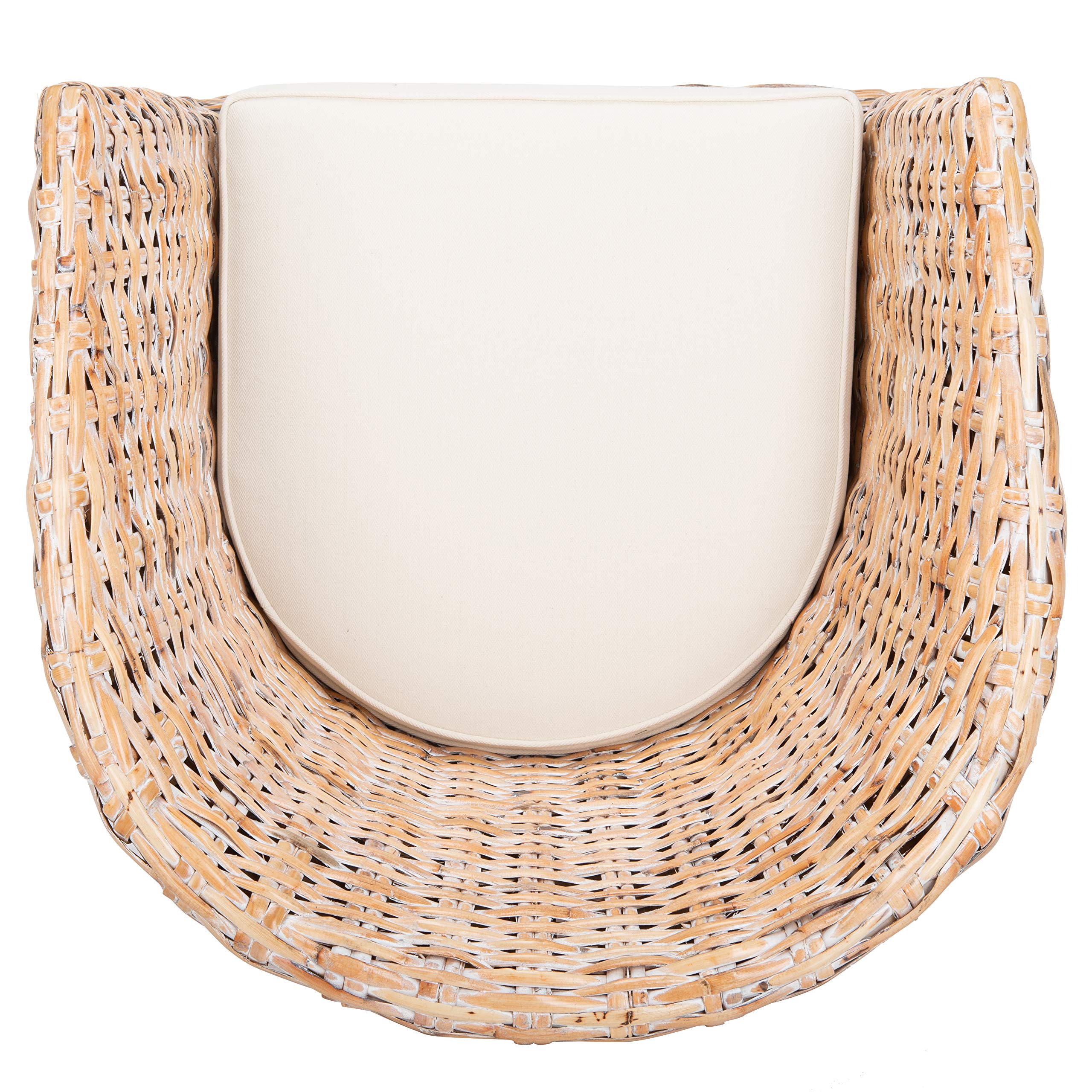 Safavieh Home Omni 18-inch Natural White Wash Rattan Barrel Chair - Stylish Woven Accent Chair for Living Room, Bedroom, or Patio Decor