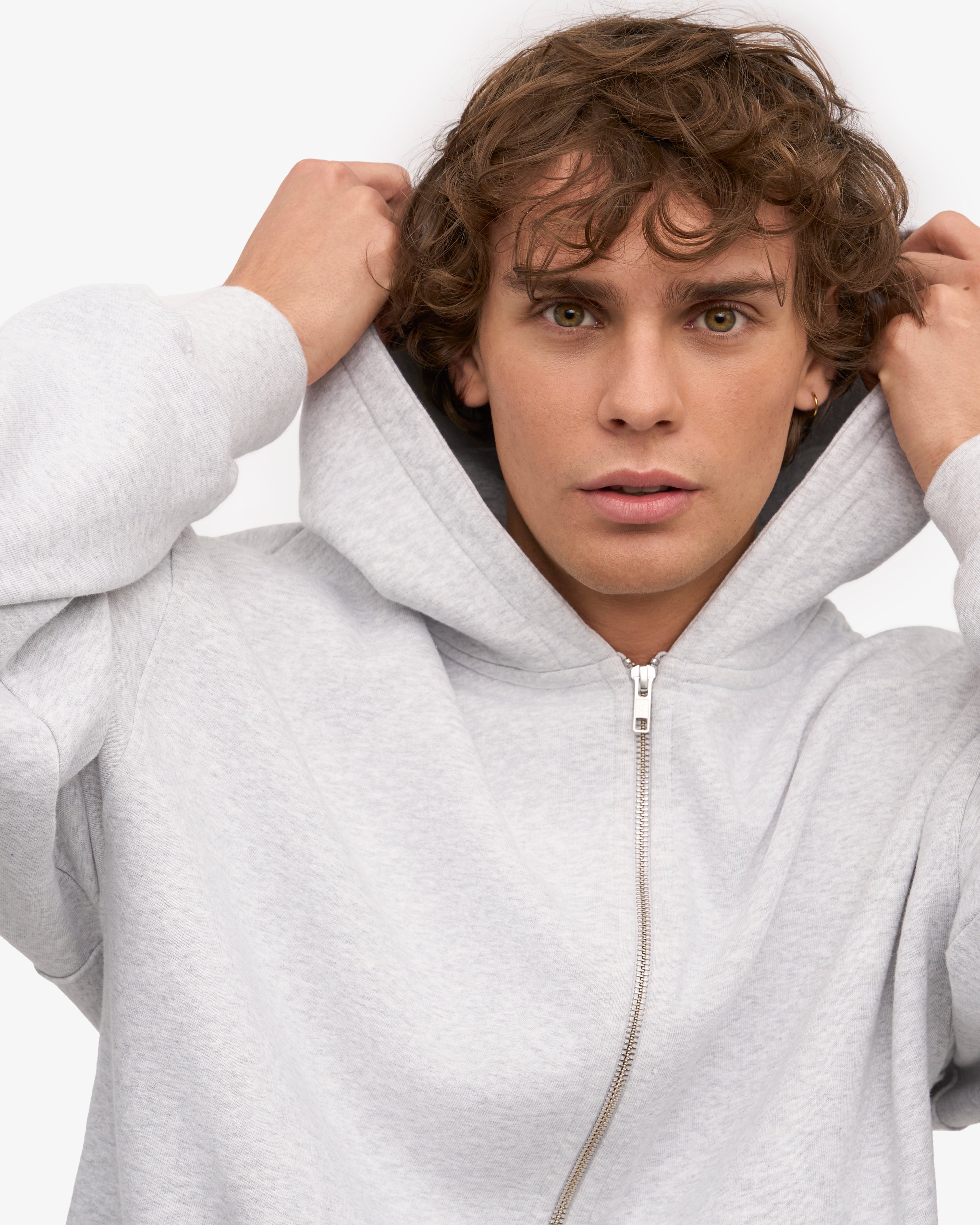Organic Oversized Zip Hoodie for Women - Soft Snow Melange Fleece Pullover - Cozy Winter Loungewear & Outdoor Activities