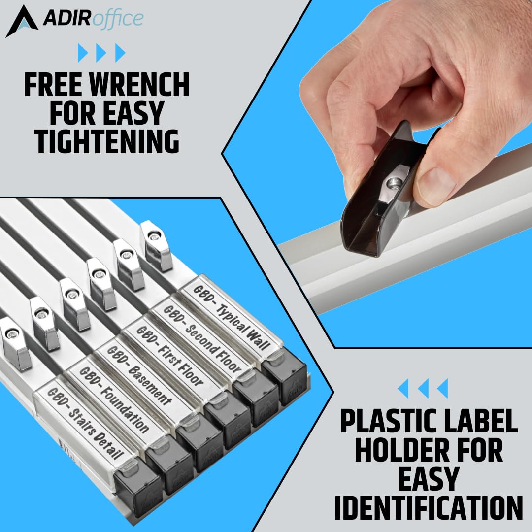 42-Inch Adir Blueprint Clamp - Heavy Duty Blueprint Clips & Binding Strips for Architects, Engineers & Contractors | Perfect for Organizing Construction Plans, Posters, Maps & Large Documents (Pack of 6) | Ideal for Job Sites, Offices & Drafting Rooms