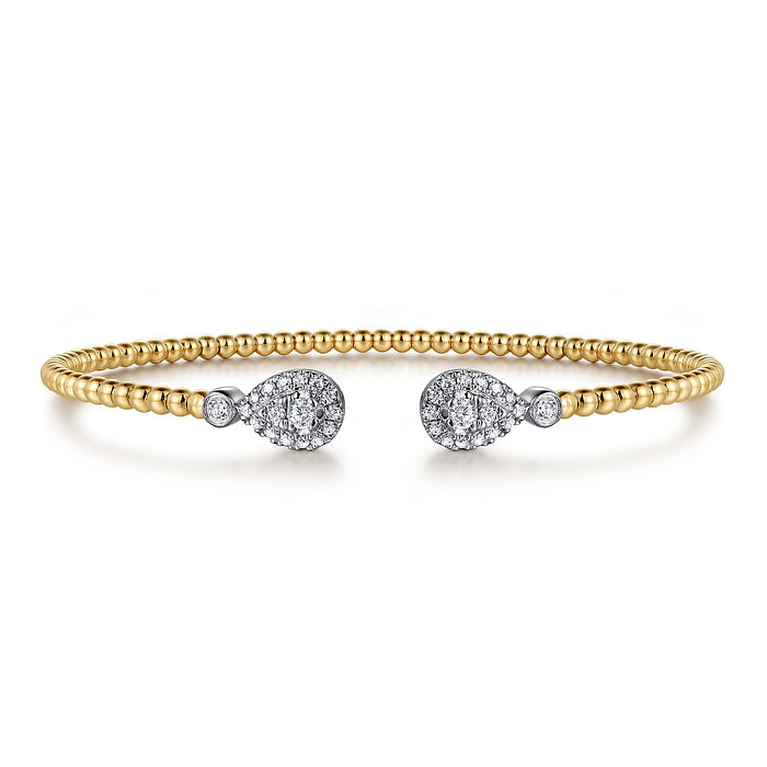 14K White & Yellow Gold Diamond Bujukan Bangle Bracelet - Elegant Stackable Jewelry for Women, Perfect for Weddings, Parties & Everyday Wear