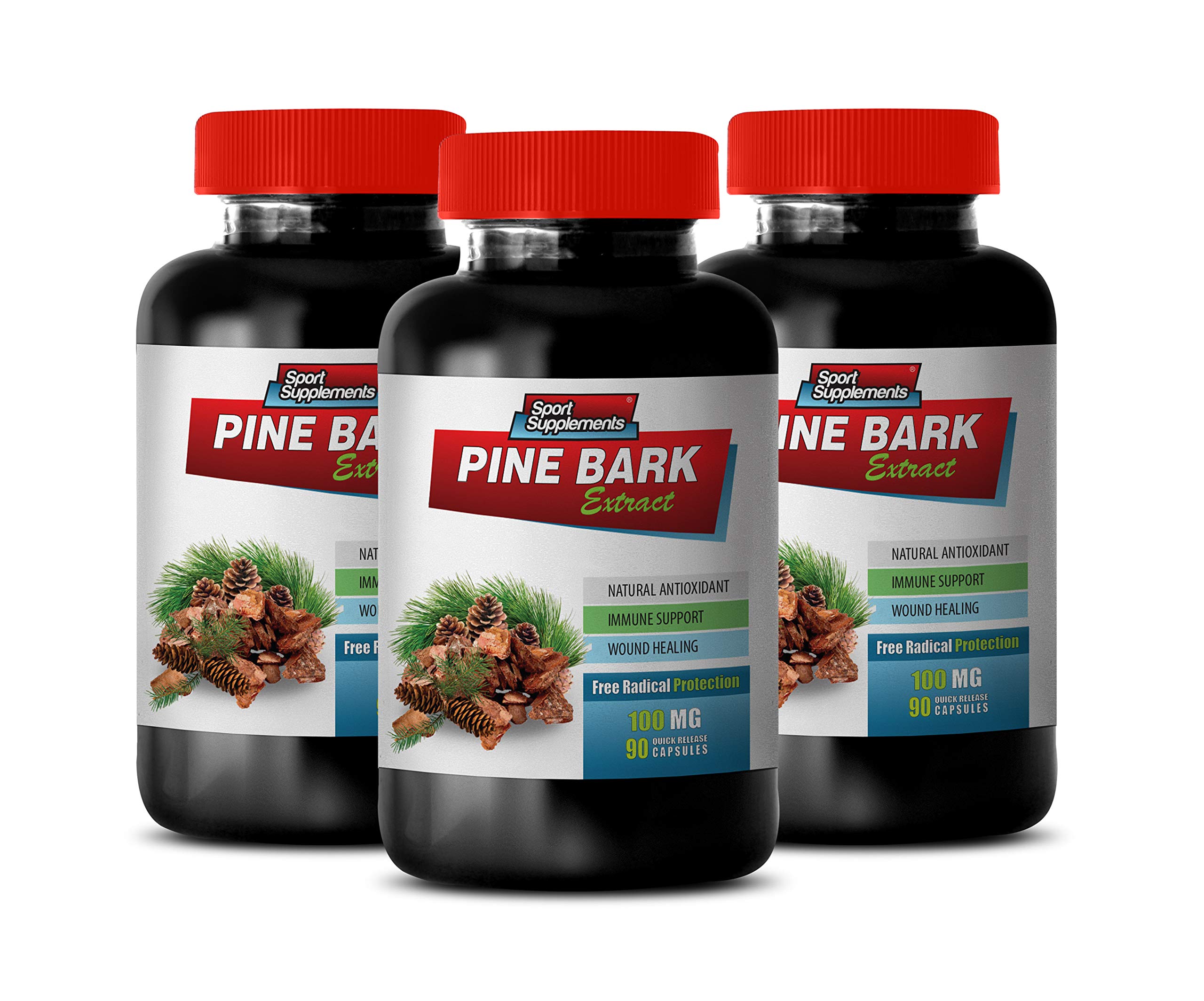 Pine Bark Extract Antioxidant Supplement - Immune Booster with Free Radical Protection - 270 Capsules (3 Bottles) for Daily Immune Support & Cellular Health - Ideal for Active Lifestyles & Wellness Routines
