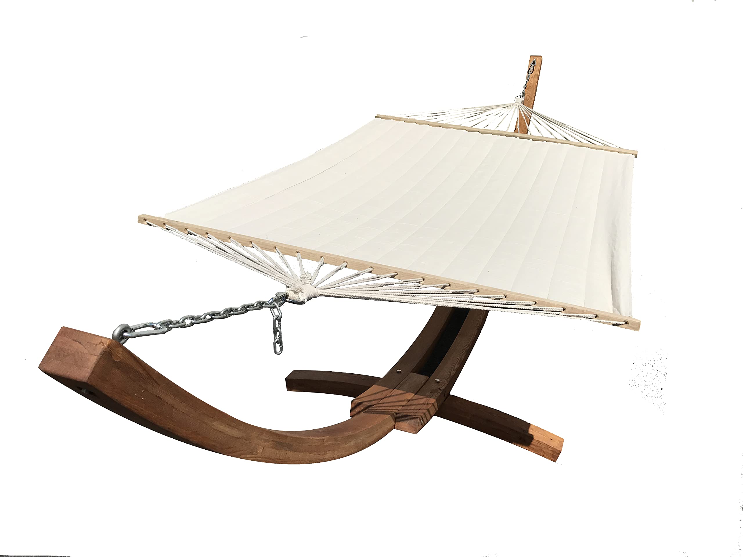 14 Ft. Water Treated Wooden Arc Hammock Stand with Premium Quilted Double Padded Hammock Bed - 2 Person Outdoor Hammock with 450 LB Capacity (Teak Stain/Beige) - Perfect for Backyard, Patio, Garden Relaxation and Camping