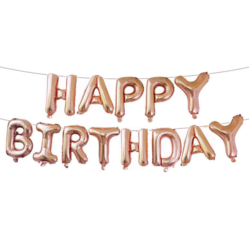 16 Inch Happy Birthday Letter Aluminum Foil Balloons - Rose Gold Party Decorations for Birthday Celebrations, Baby Showers & Anniversary Parties
