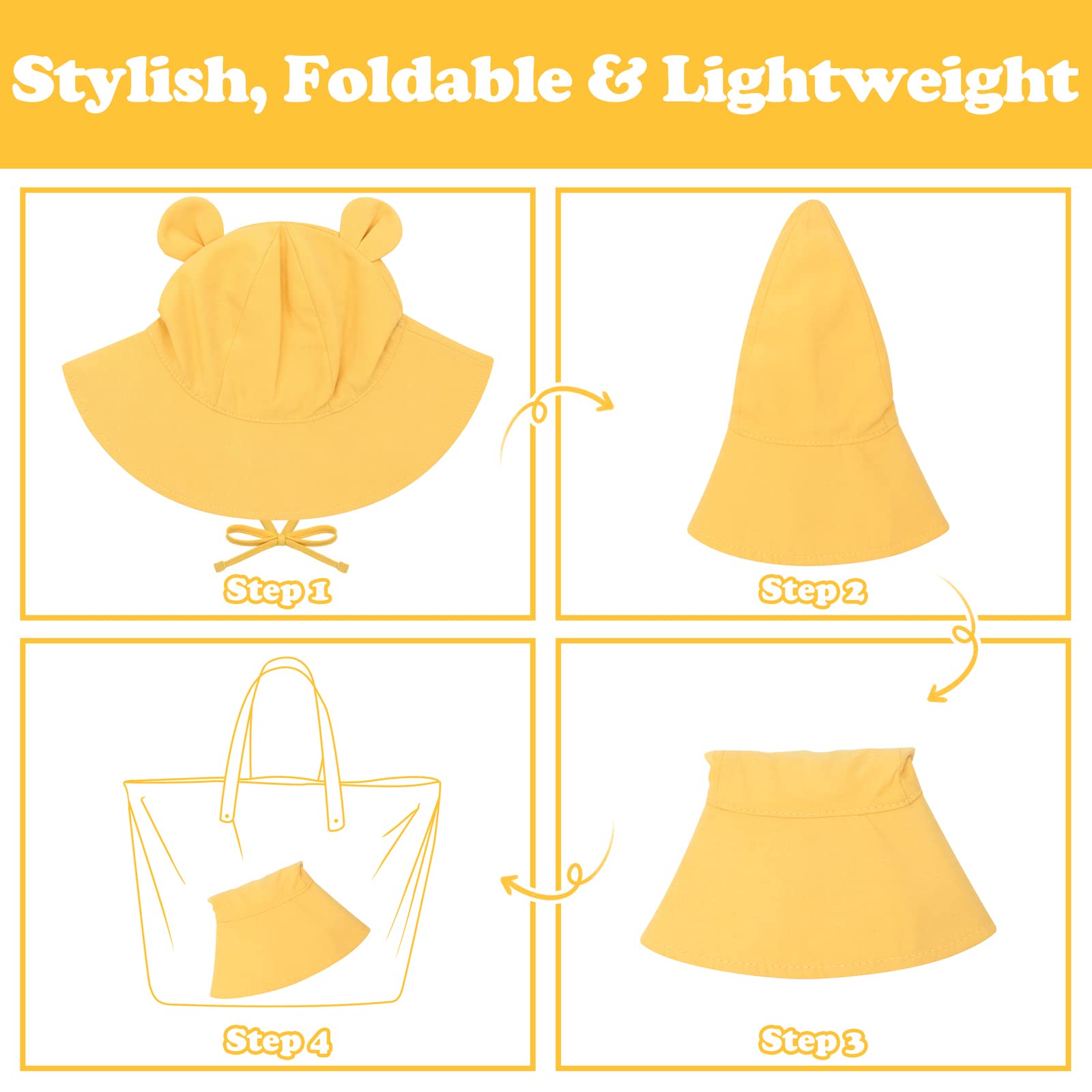 UPF 50+ Baby Sun Hat with Bear Ears - Wide Brim Toddler Sun Protection Hat for Boys & Girls - Perfect for Beach, Pool & Outdoor Play