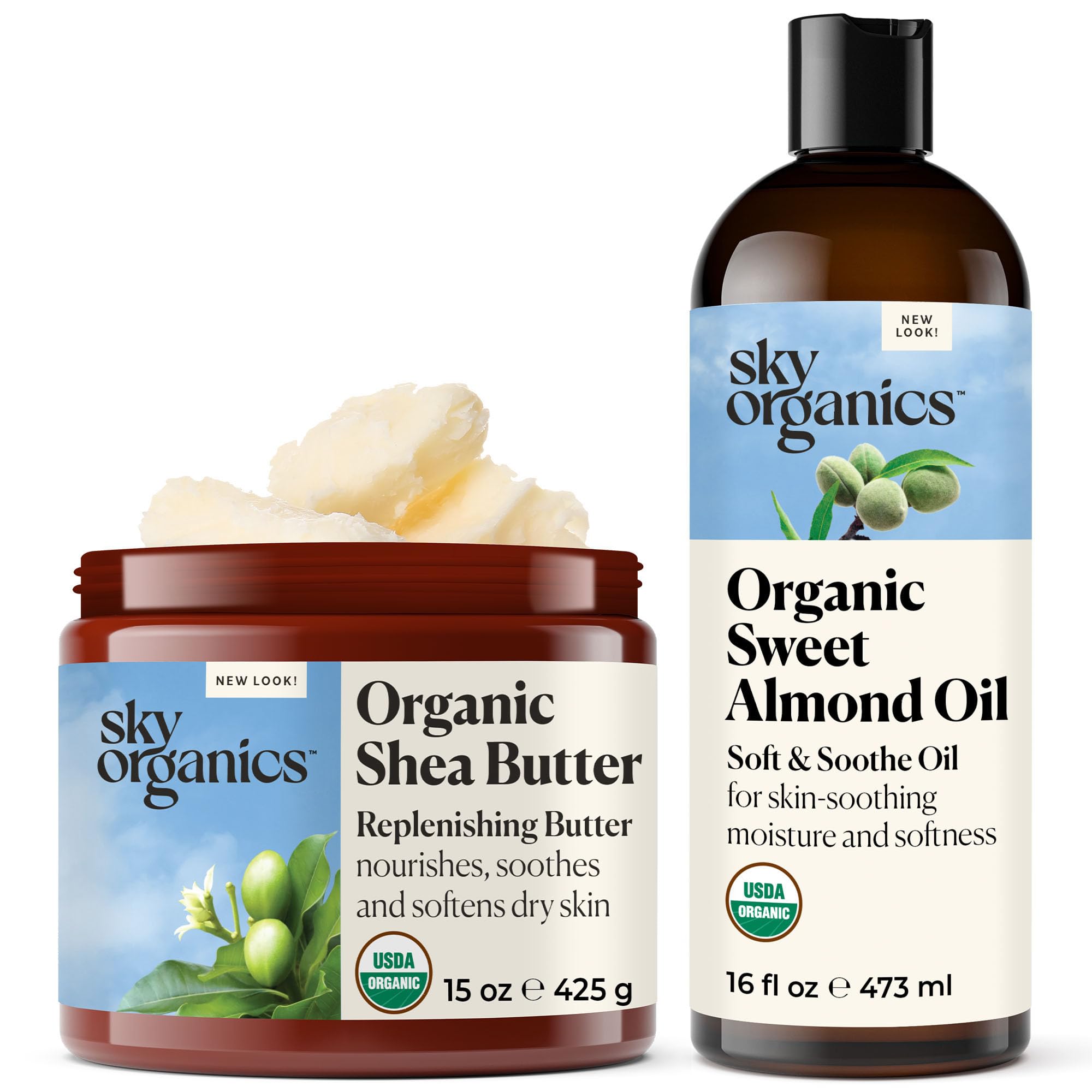 Sky Organics Sweet Almond Oil & Shea Butter - 100% Pure Natural Moisturizer for Skin & Hair Care - Perfect for Massage, DIY Beauty Recipes & Dry Skin Relief
