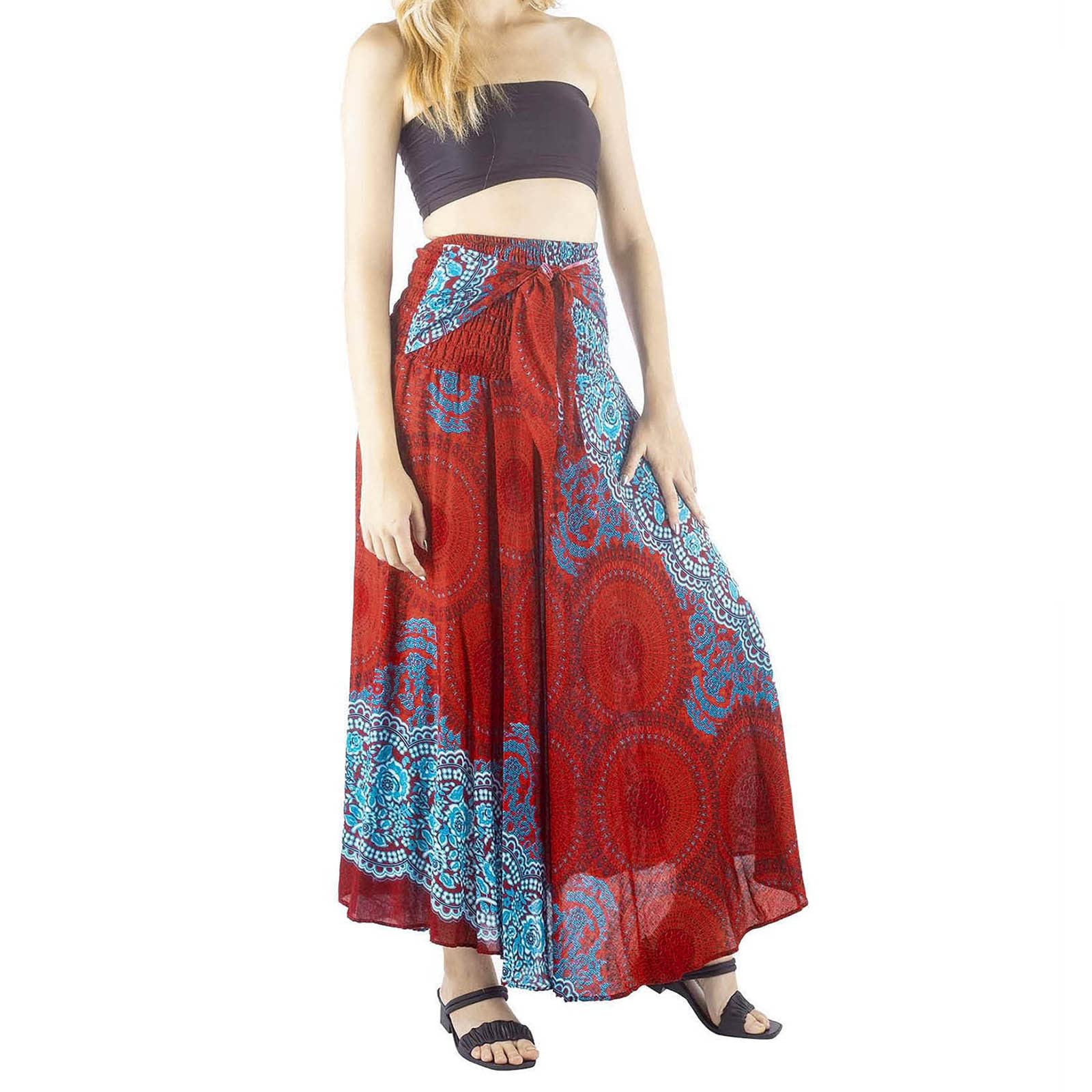 Boho Beach Skirt for Women - Bohemian Hippie Maxi Long Skirt | Summer Midi Dress in Red | Perfect for Beach Vacations, Music Festivals & Casual Outings
