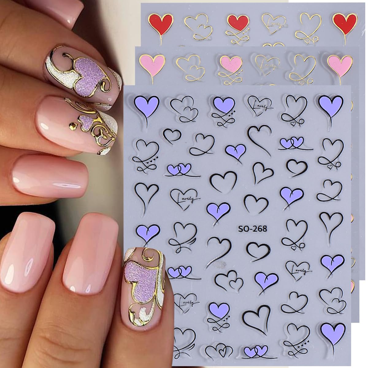 3D Heart Nail Stickers - Valentine's Day Manicure Decor for Nail Art