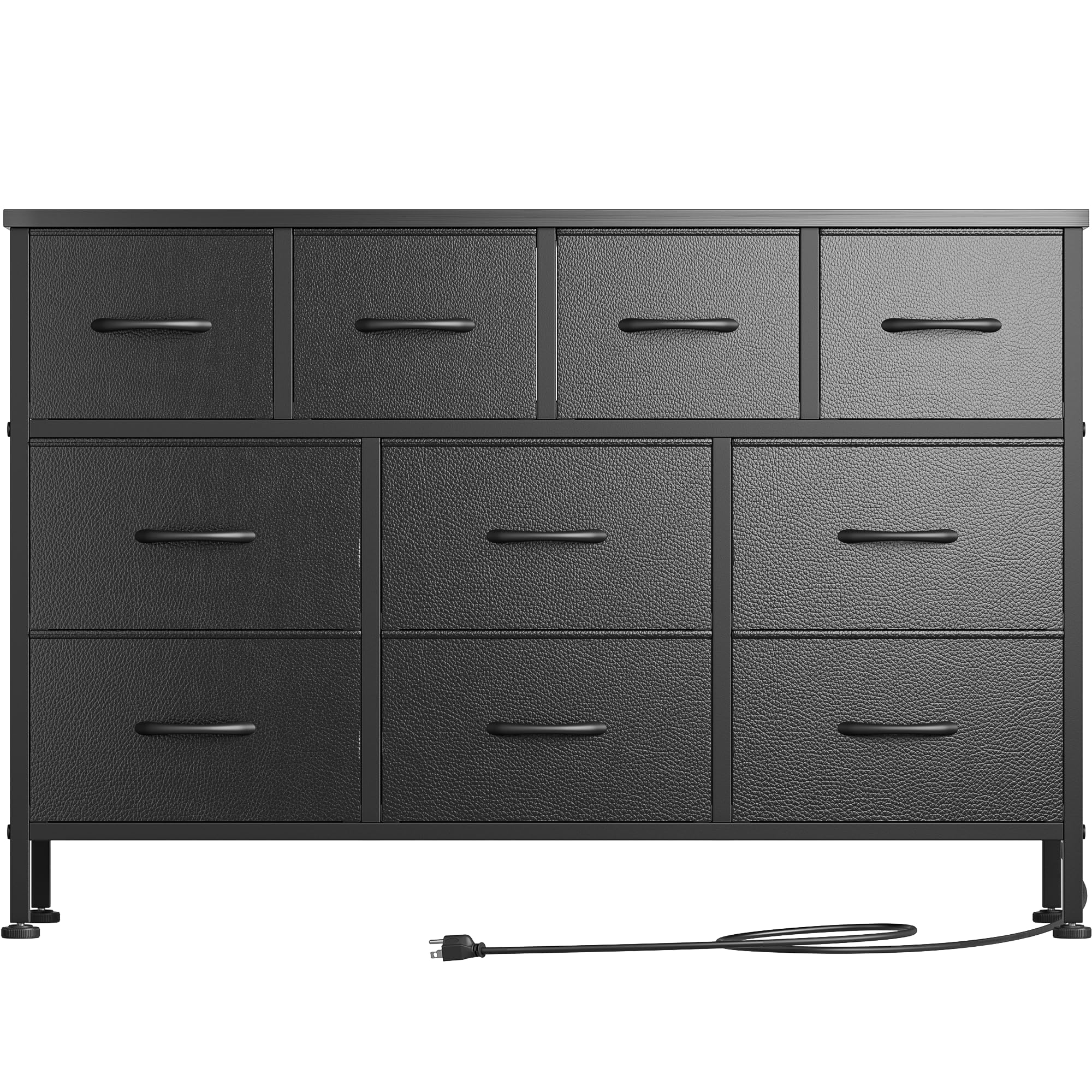 Lulive 10-Drawer Black Dresser for Bedroom - Tall TV Stand with Power Outlet & Storage, Modern Chest of Drawers Entertainment Center Fits 55 Inch Flat Screen TV - Wide Fabric Dresser for Clothes, Toys & Home Organization (Black) - Perfect for Living Room, Bedroom & Dorm Storage Solutions