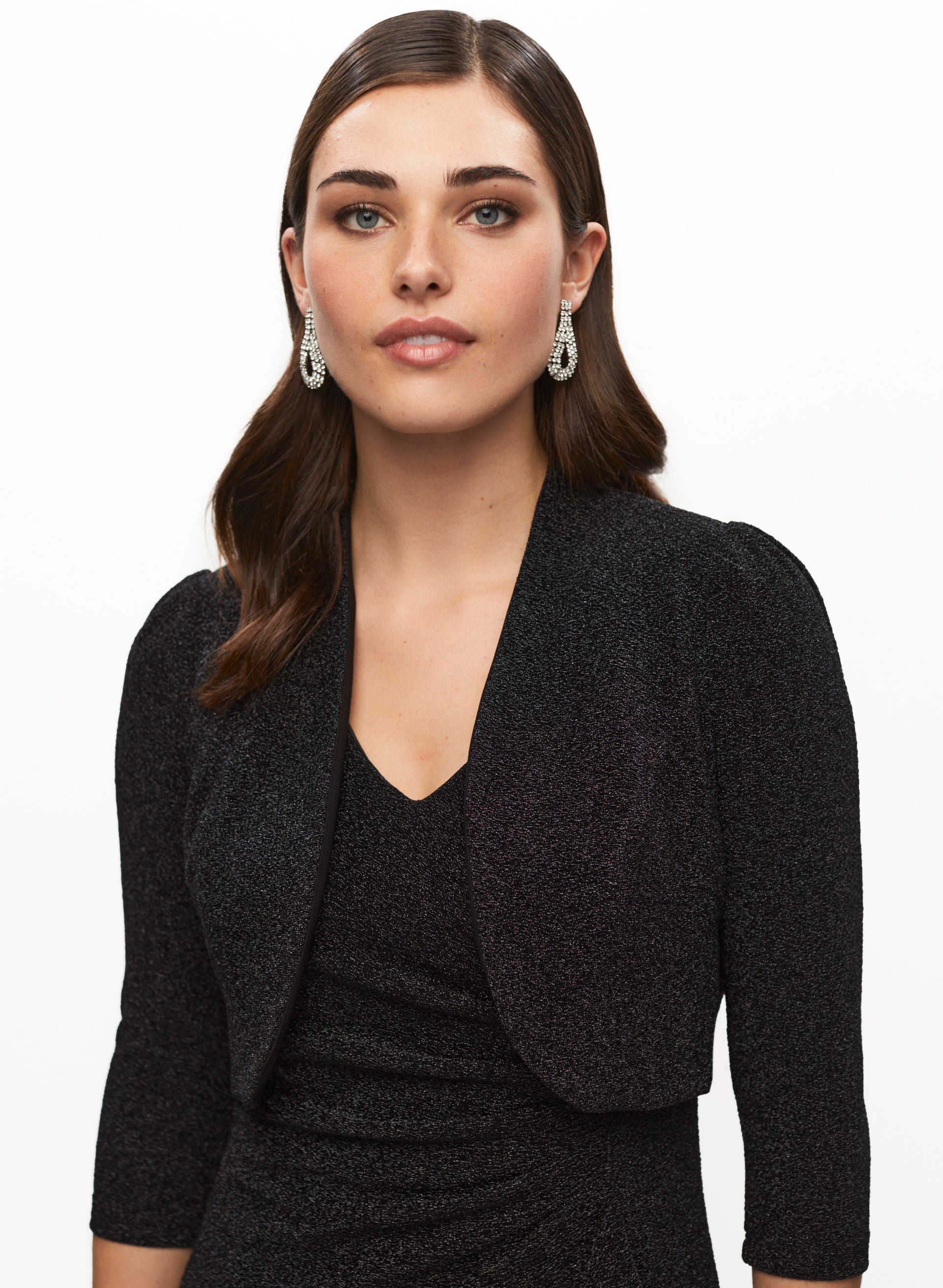 3/4 Sleeves Metallic Jacquard Bolero Jacket for Women - Elegant Evening Wear, Wedding Party Cover-Up, Vintage Lace Shawl for Special Occasions