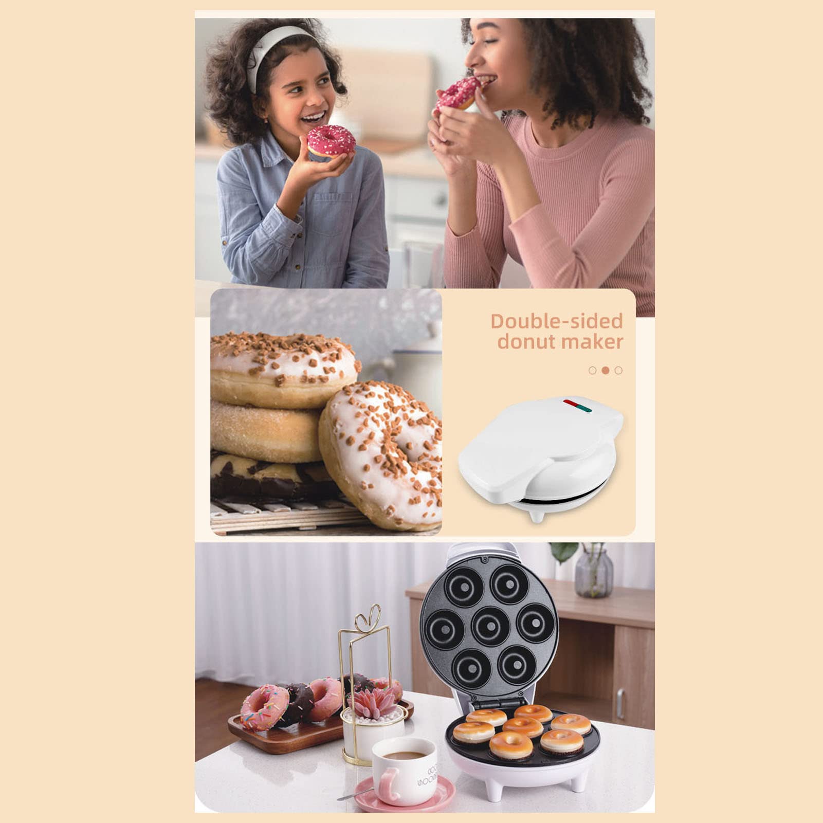 Non-Stick Electric Donut Maker Machine - Makes 7 Mini Donuts at Home | Perfect for Breakfast, Snacks, Desserts & Party Treats | Compact Donut Hole Maker for Quick & Easy Baking