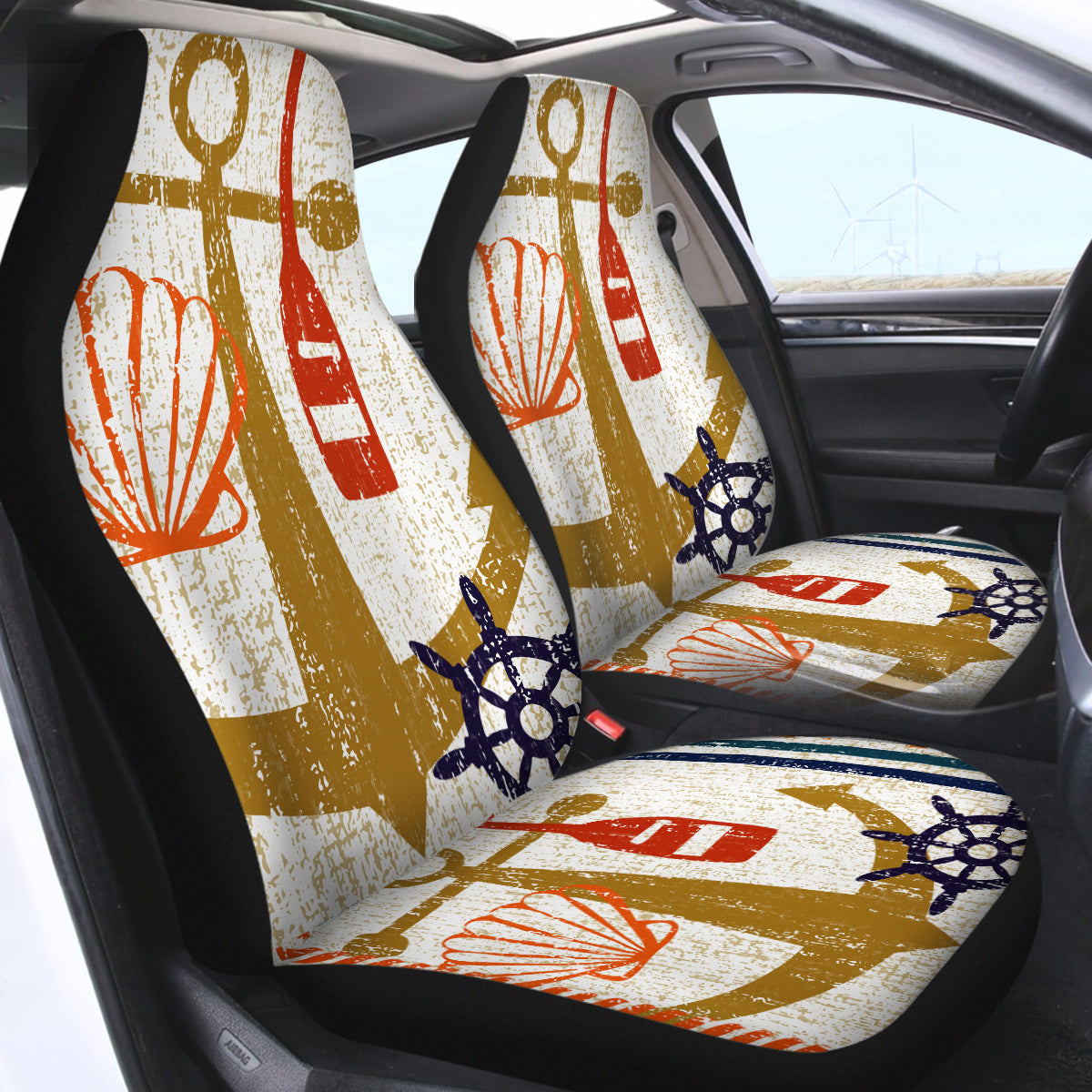 Premium Beachy Anchor Car Seat Cover - Waterproof & UV Protection for Cars, SUVs, Trucks - Perfect for Beach Trips, Road Trips & Outdoor Adventures