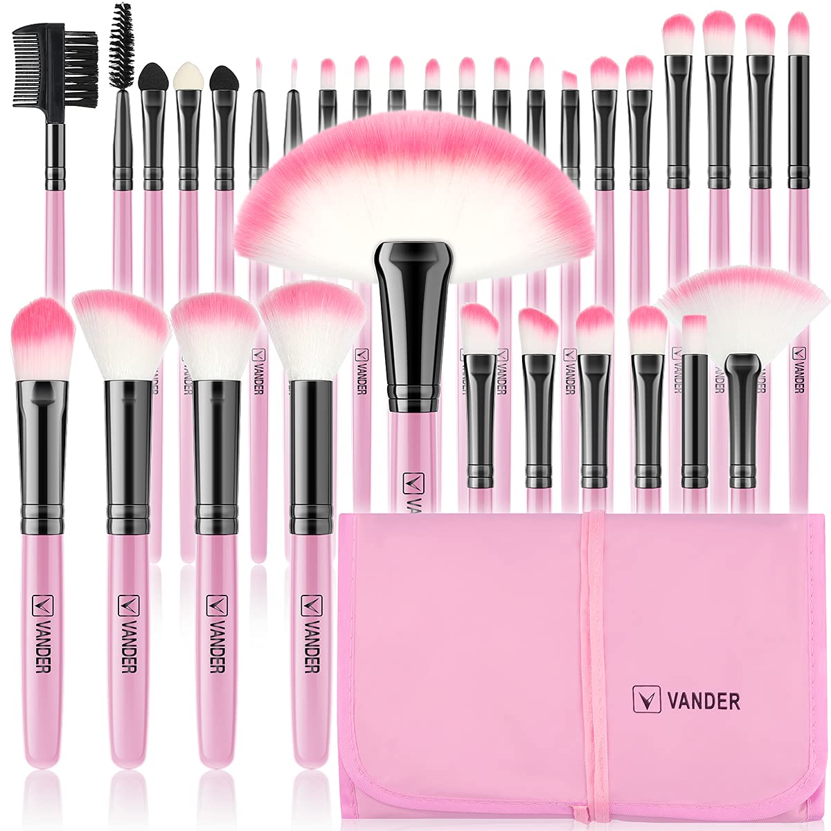 VANDER 32pcs Professional Makeup Brush Set - Soft Synthetic Kabuki & Eyebrow Brushes for Flawless Makeup Application