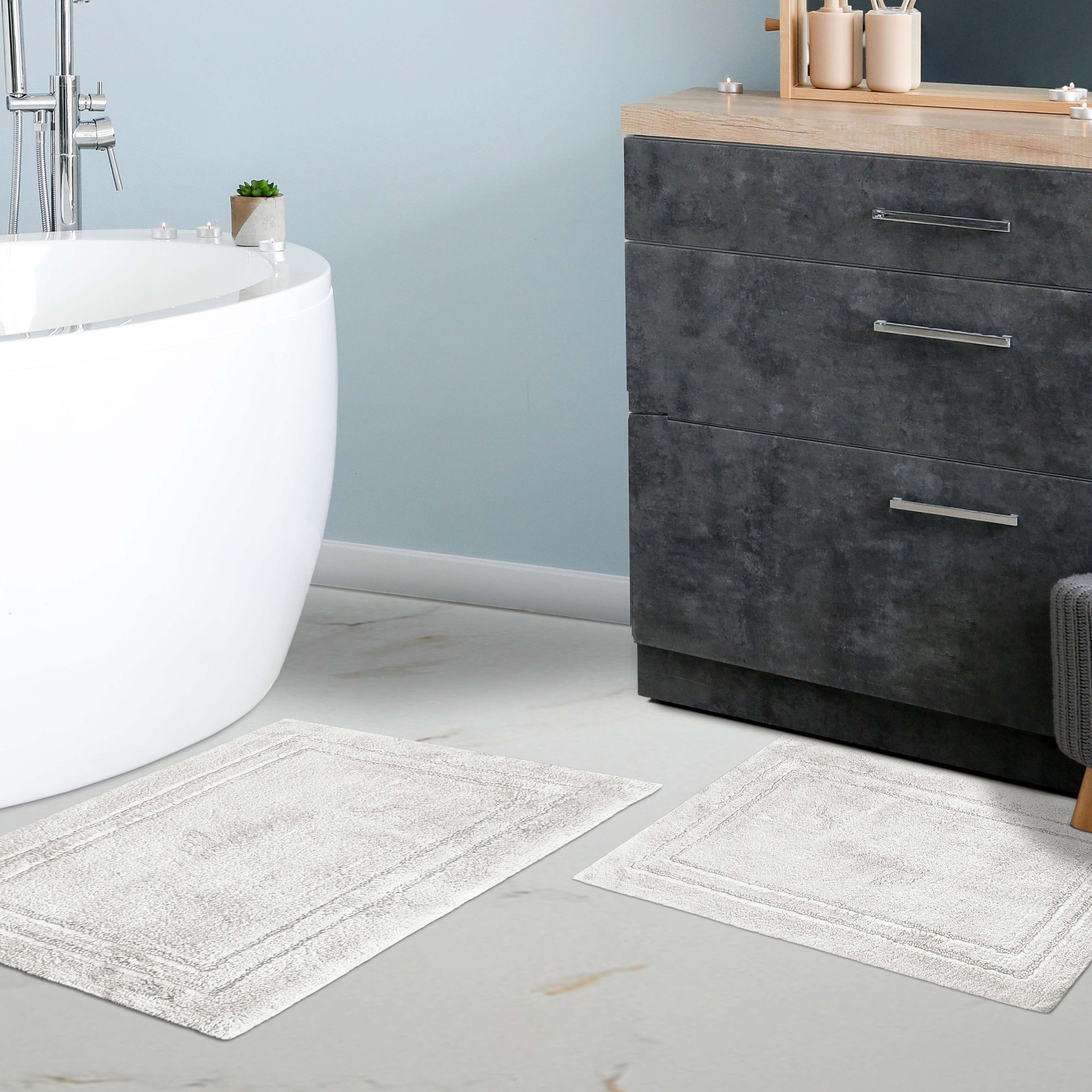 Premium Cotton Non-Slip 2-Piece Bath Rug Set - Soft Absorbent Bathroom Mat for Shower, Tub & Vanity Area - Machine Washable Bath Mats for Safety and Comfort