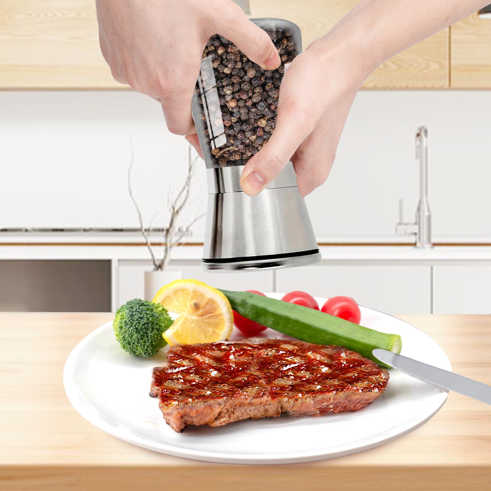 Premium Stainless Steel Salt and Pepper Grinder Set - Adjustable Coarseness, Refillable Manual Spice Mill for Kitchen, Dining Table & Outdoor BBQ | Perfect for Home, Restaurant & Camping Use