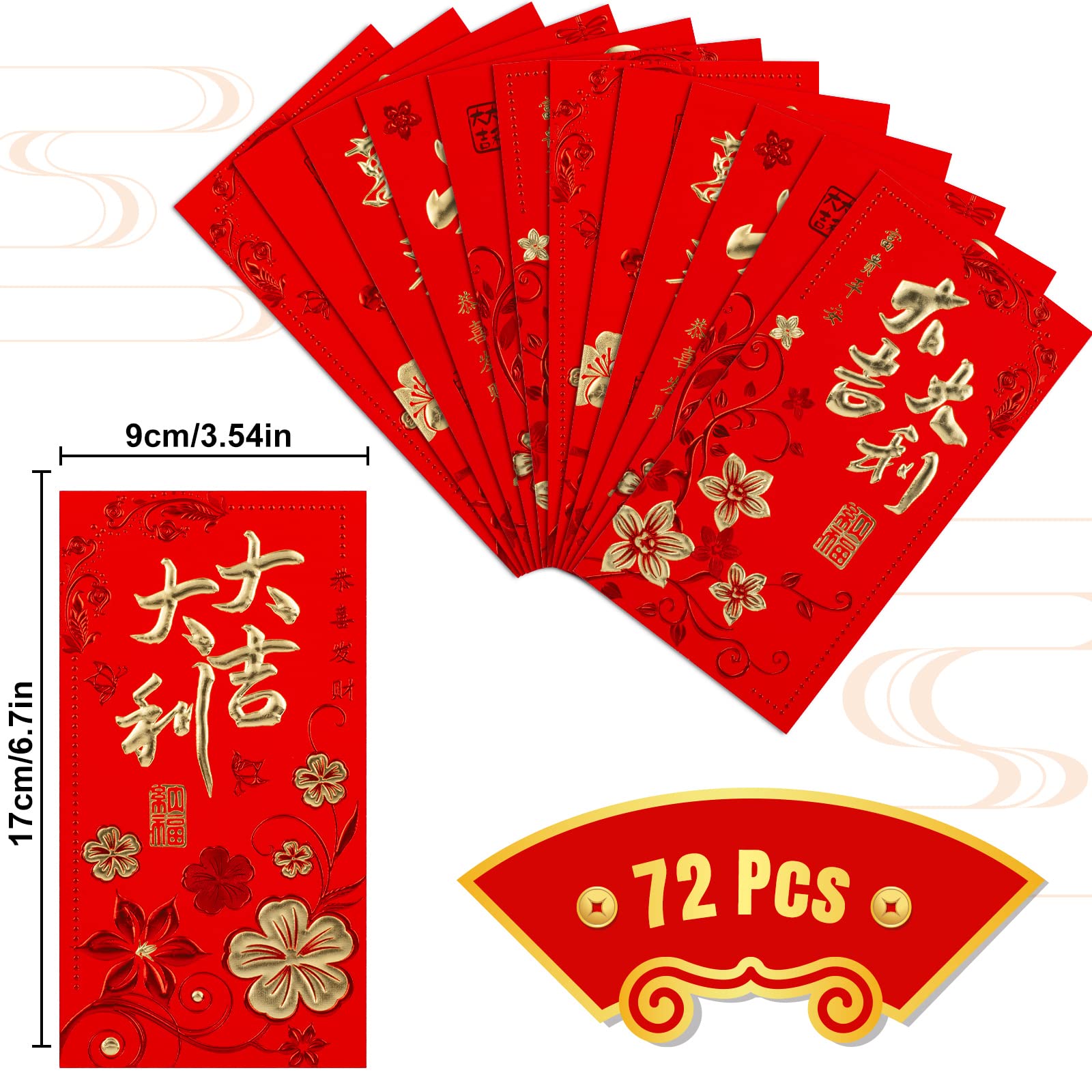 72Pcs Chinese New Year Red Envelopes - Year of the Snake 2025 Hong Bao with Plum Blossom Design - 3.5x6.7 Inch Lucky Money Pockets for Lunar New Year, Weddings & Gifts - Festive Chinese Tradition Decoration