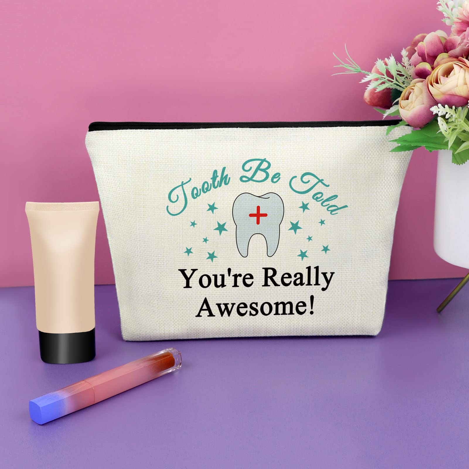 **Sazuwu Makeup Bag for Dental Hygienists - Perfect Gift for Dental Assistants, Dentists, Graduation, Birthday, Christmas & Retirement - Travel Cosmetic Pouch for Women (Great for Work, Travel & Daily Use)**