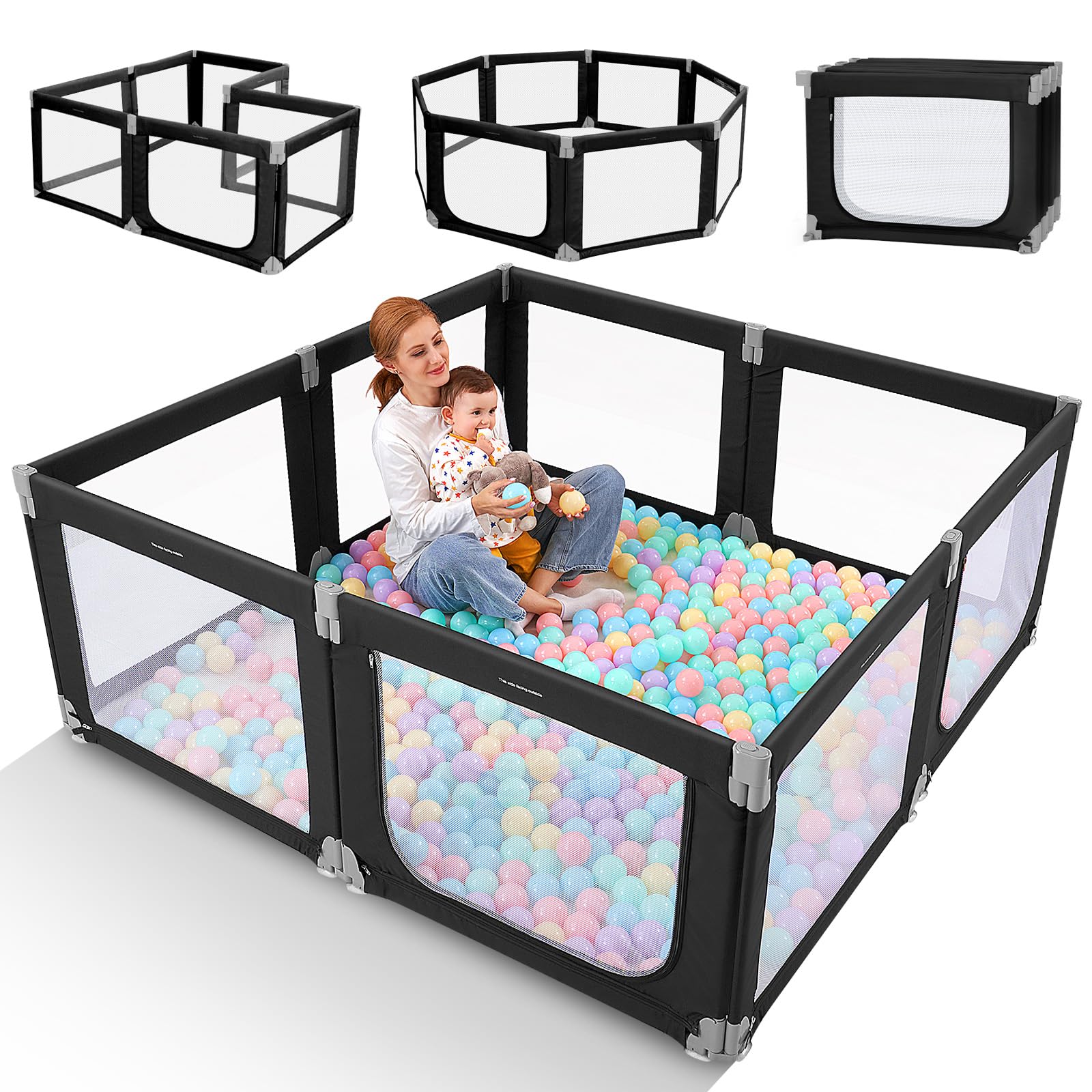 Foldable Baby Playpen for Toddlers & Infants - Adjustable Size, Safe Gate, Indoor & Outdoor Use - Large 71