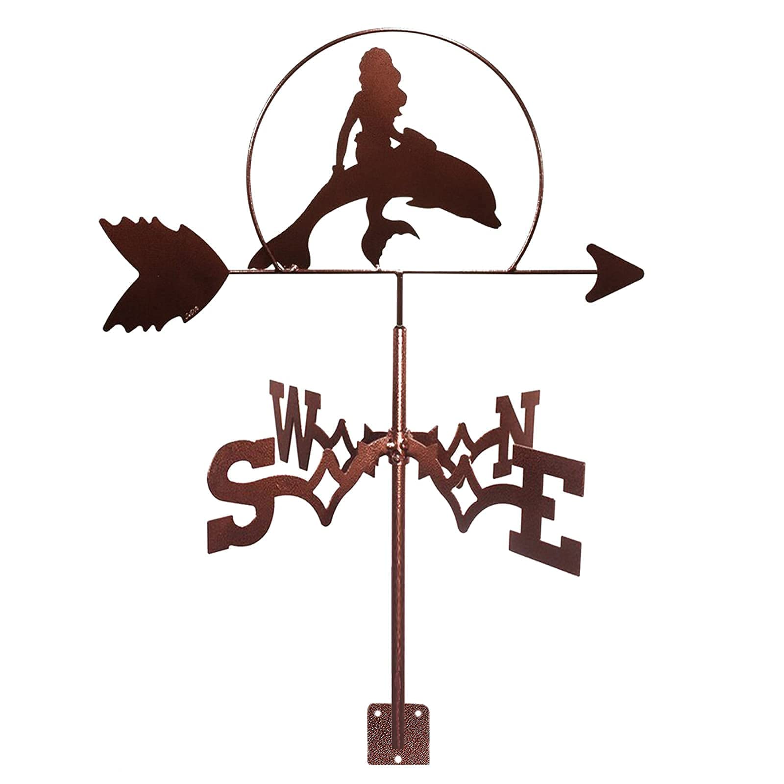 Cast Iron Mermaid & Dolphin Weathervane - Wind Direction Indicator for Garden, Roof, or Outdoor Decor | Perfect for Coastal Homes, Beach Themed Yards & Nautical Outdoor Decorations