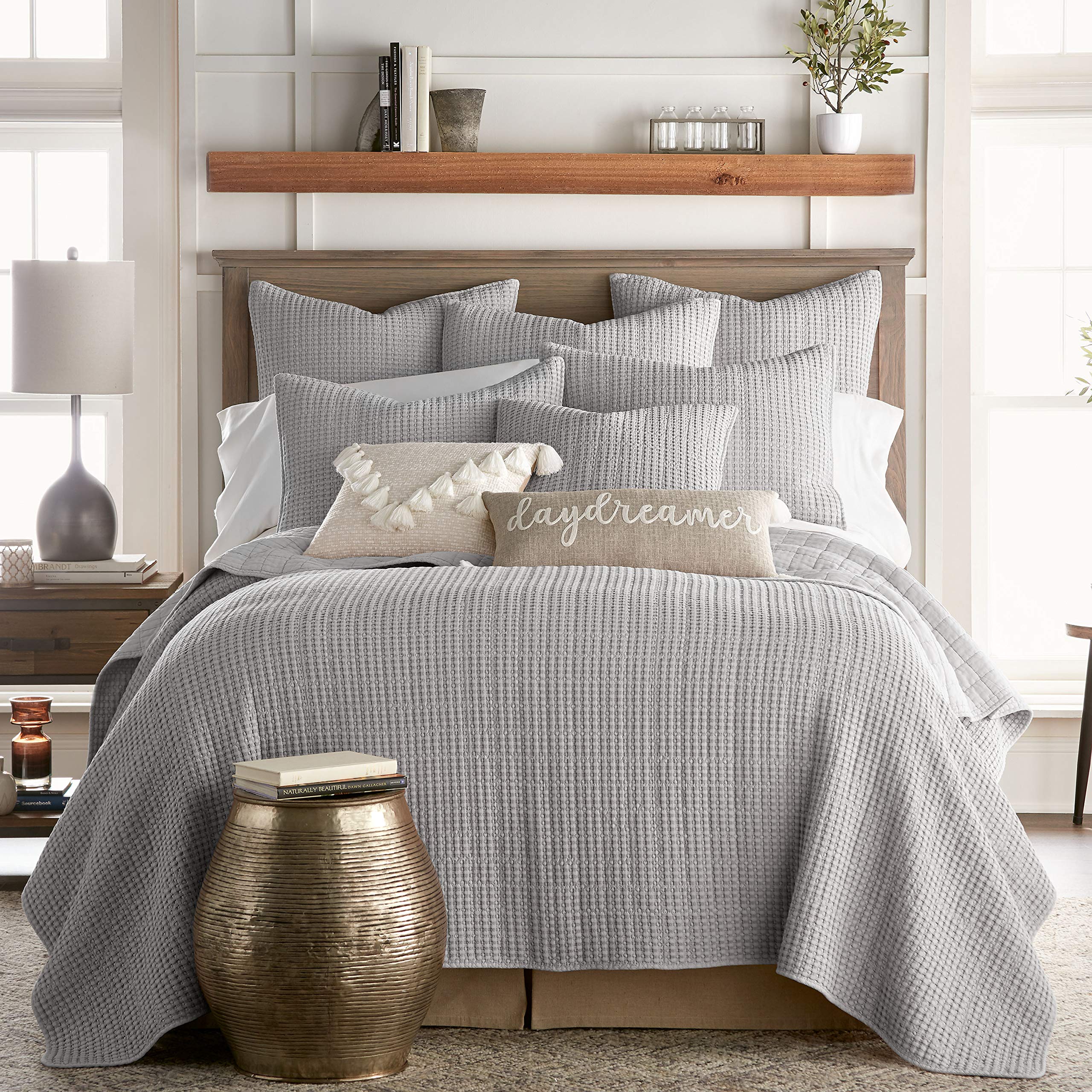 Levtex Home Mills Waffle King/Cal King Quilt Set - Grey Cotton Waffle Weave Bedding - 106