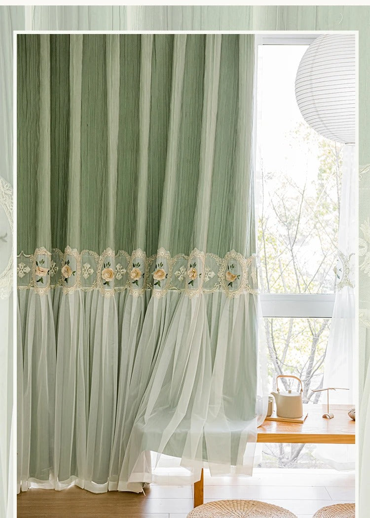 Luxury Sheer Blackout Curtains - Mila Bottom Veil Style in Pastel Mint Green | Elegant Window Treatment for Bedroom & Living Room